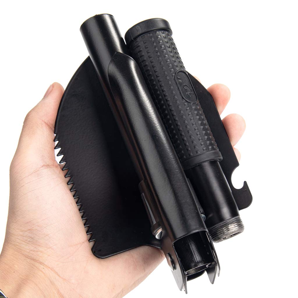 Military Camping Shovel - Portable Folding Shovel with Carrying Pouch, Durable Metal Handle for Gardening, Camping, Trekking, Fishing & Survival - Perfect for Outdoor Adventures, Emergency Kits & Backpacking (Black)