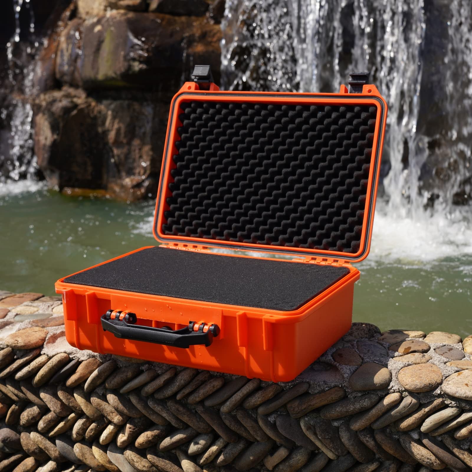 MEIJIA IP67 Waterproof Hard Protective Case with Customizable Foam - All Weather Portable Storage for Cameras, Drones, Pistols & Equipment (18.5x14.06x6.93 Inches, Orange) - Perfect for Outdoor Adventures, Travel & Professional Use