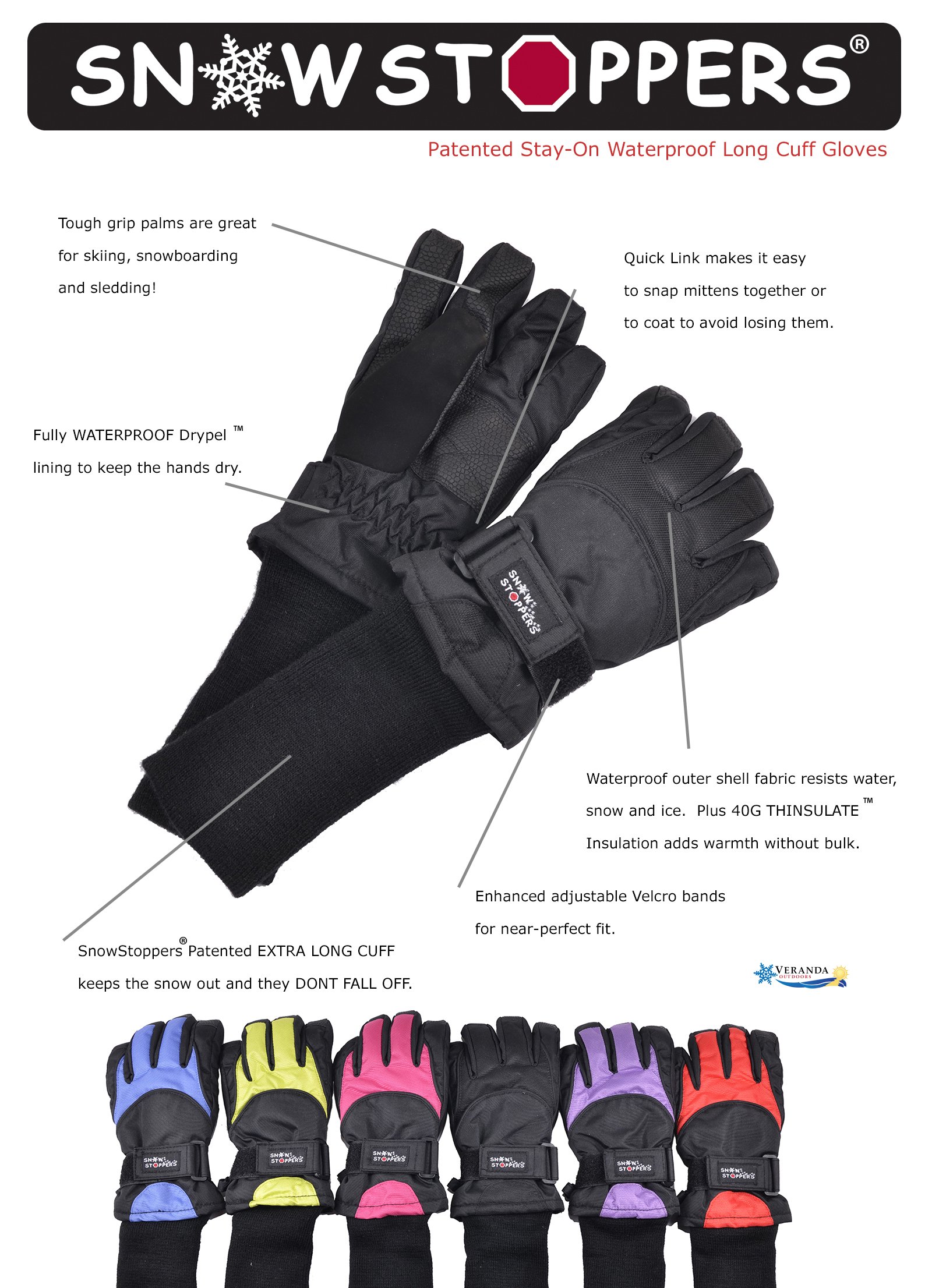 SnowStoppers Kids Ski Gloves - Waterproof & Warm Winter Sports Gloves for Boys & Girls - Perfect for Skiing, Snowboarding & Outdoor Winter Activities
