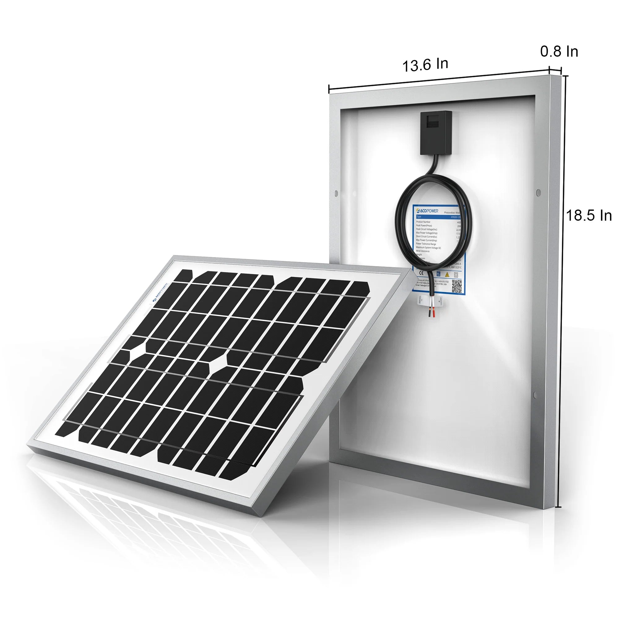 ACOPOWER 20W 12V Monocrystalline Solar Panel - High Efficiency Portable Solar Charger for RV, Boat, Camping & Outdoor Power Supply