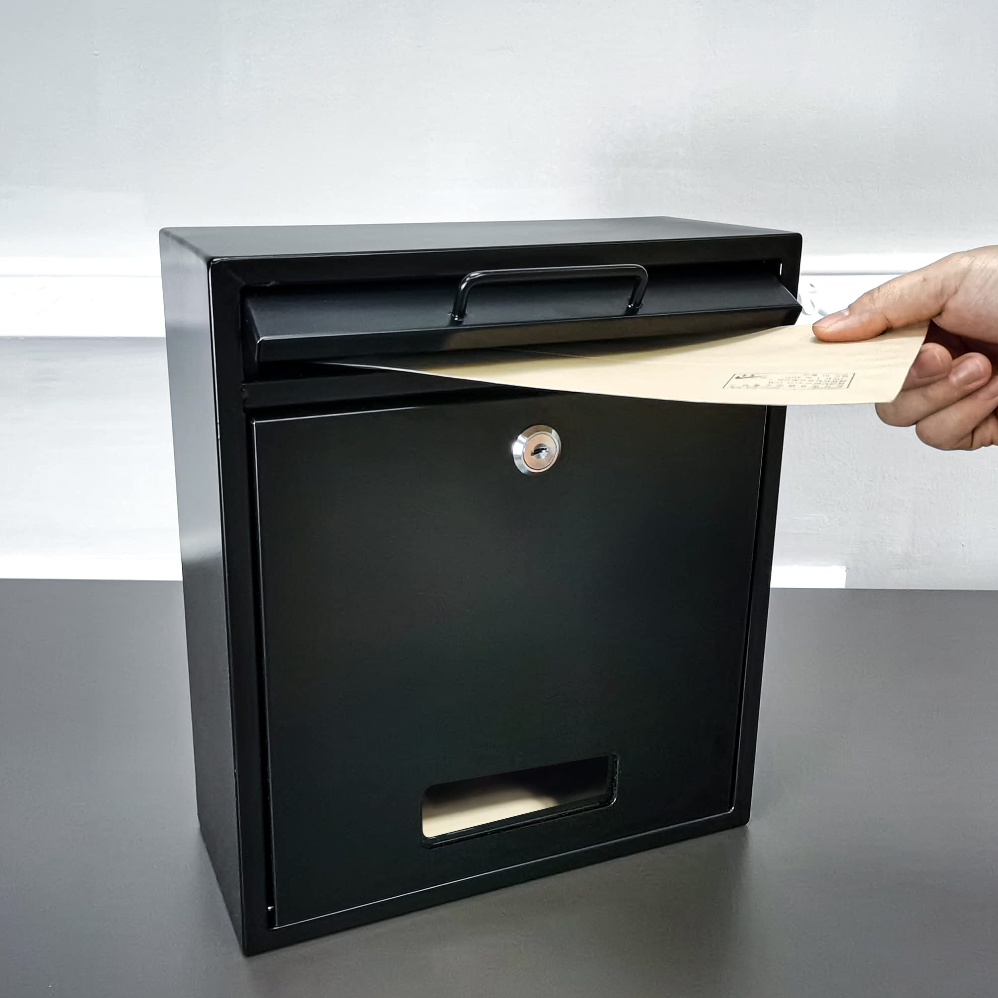 FixtureDisplays® Black Outdoor Locking Drop Box - Wall Mounted Mailbox & Suggestion Box with Secure Key Lock - Perfect for Home, Office, Apartment & Commercial Use (11119-BLACK-NEW-NF)