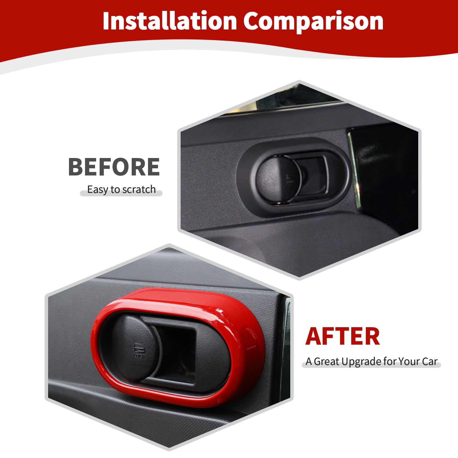 Jeep Wrangler JK JKU Inner Door Handle Trim Cover (2007-2010) - Red Interior Accessories 4pcs - Compatible with Sport, X, Sahara & Rubicon Models - Upgrade Your Jeep's Interior Style for Off-Road Adventures & Daily Driving