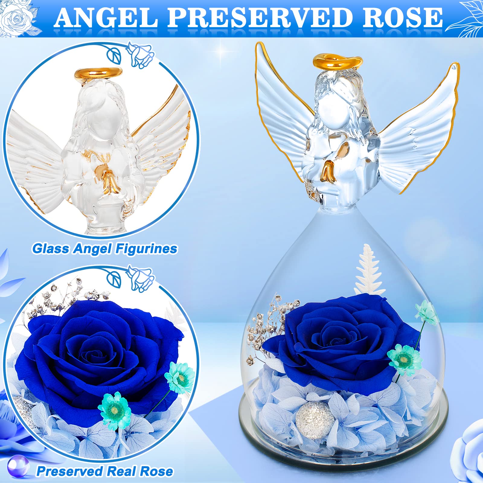 YEEBAY Preserved Rose Flower Gift Set with Angel Figurine - Perfect Birthday, Anniversary, Wedding, Valentine's, Christmas & Thanksgiving Gift for Women, Mom, Wife, Grandma - Elegant Home Decor & Romantic Present for Special Occasions