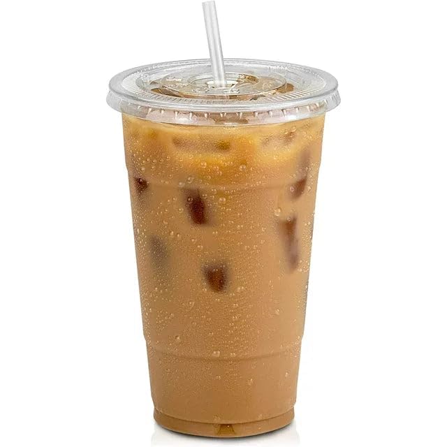 24oz Clear Plastic Pet Cups with Flat Lid & Straw - 100% Recyclable, BPA-Free - Bulk Pack of 1000 - Perfect for Smoothies, Iced Coffee, Bubble Tea, and Cold Beverages - Ideal for Restaurants, Cafes, and Takeout Services