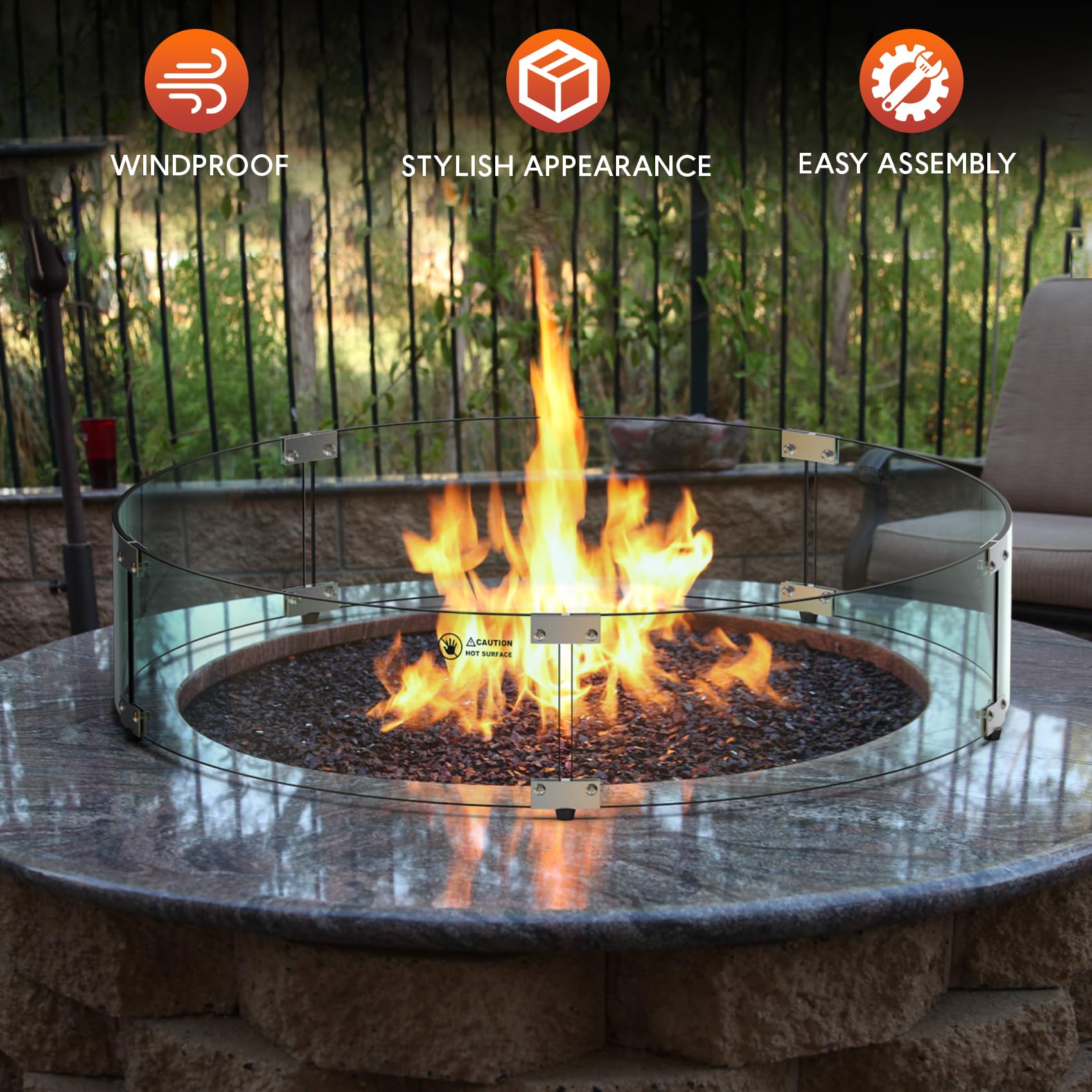 **Skyflame 33 x 7 Inches Tempered Glass Fire Pit Wind Guard – Round Flame Shield for 31” Fire Pit Burner Pans, Fire-Resistant Windscreen Set – Perfect for Patio, Backyard, and Outdoor Gatherings**