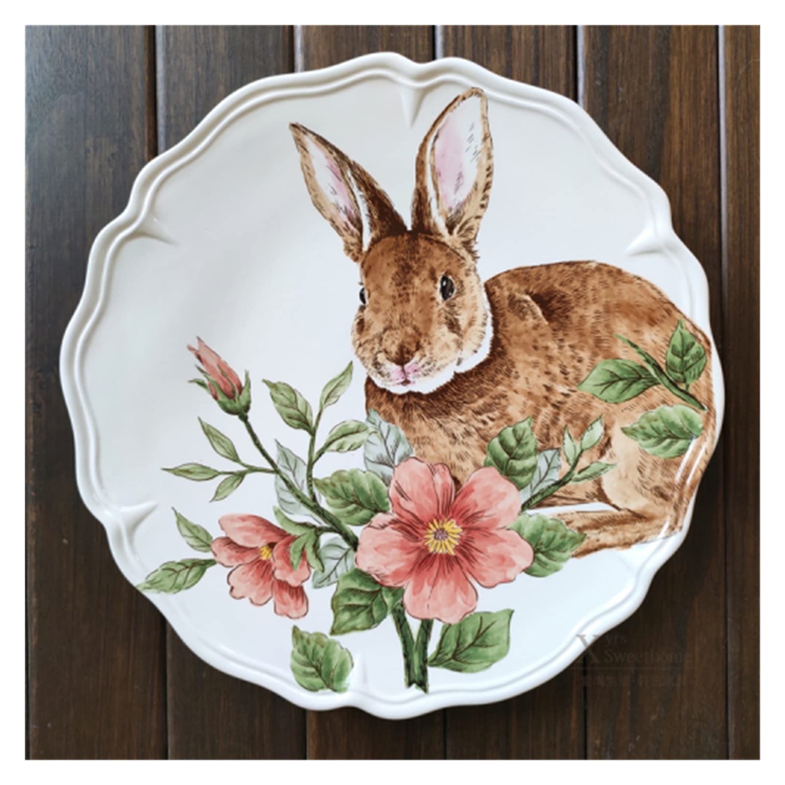 Creative Fish Design Ceramic Dinner Plates - 14 Inch Rabbit Pattern Easter Tableware for Dessert, Fruit & Snacks (Color: Disc A) - Perfect for Holiday Gatherings, Easter Celebrations & Everyday Dining