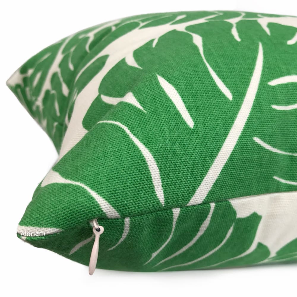 Martinique Green Modern Palm Leaf Print Pillow Cover - Tropical Home Decor for Living Room, Bedroom & Porch