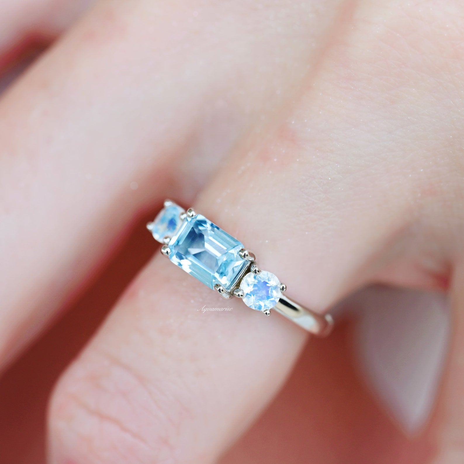 925 Sterling Silver Aquamarine & Moonstone Ring for Women - Elegant Birthstone Jewelry Gift for Wedding, Anniversary & Everyday Wear