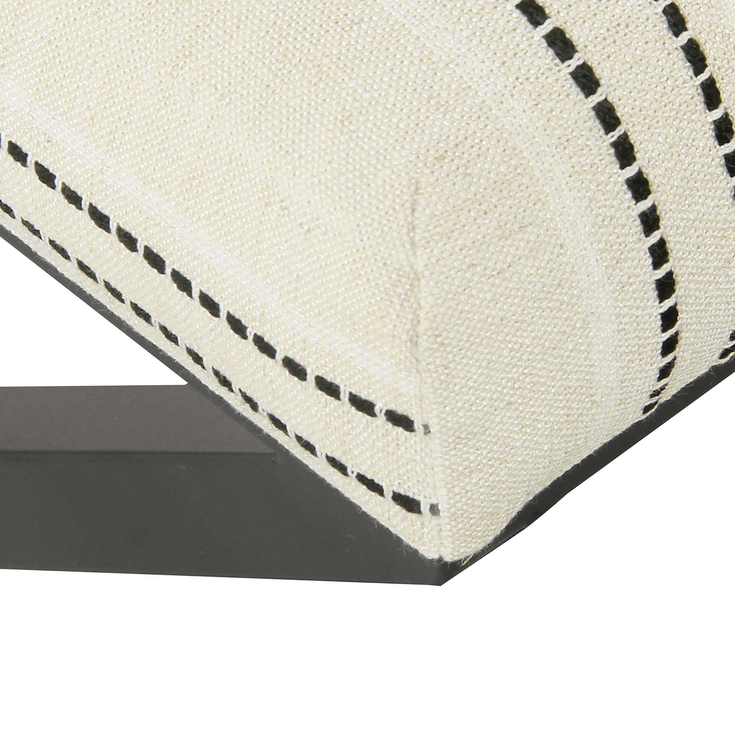 Modern Square Ottoman with Metal X Base - Stylish Home Decor for Living Room & Bedroom - Black and White Stripe Storage Bench - Perfect for Extra Seating, Footrest or Coffee Table Alternative