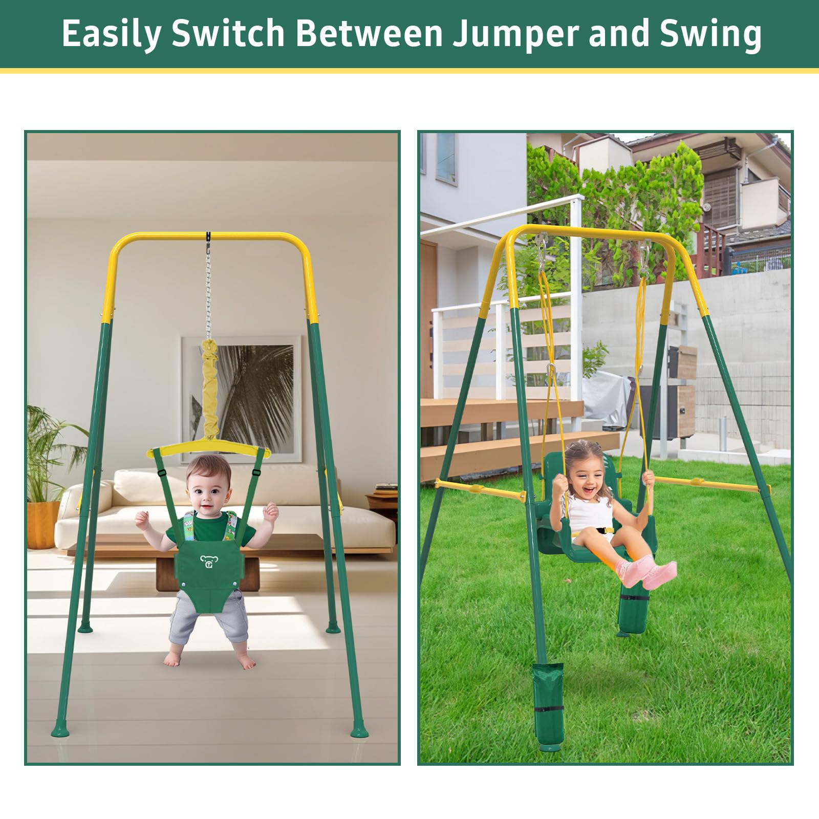 Taleco Gear 2 in 1 Toddler Swing & Baby Jumper with 4 Sandbags for Stability - Foldable Infant Swing for Indoor & Outdoor Use - Easy Installation & Storage - Perfect for Backyards, Parks, and Playrooms