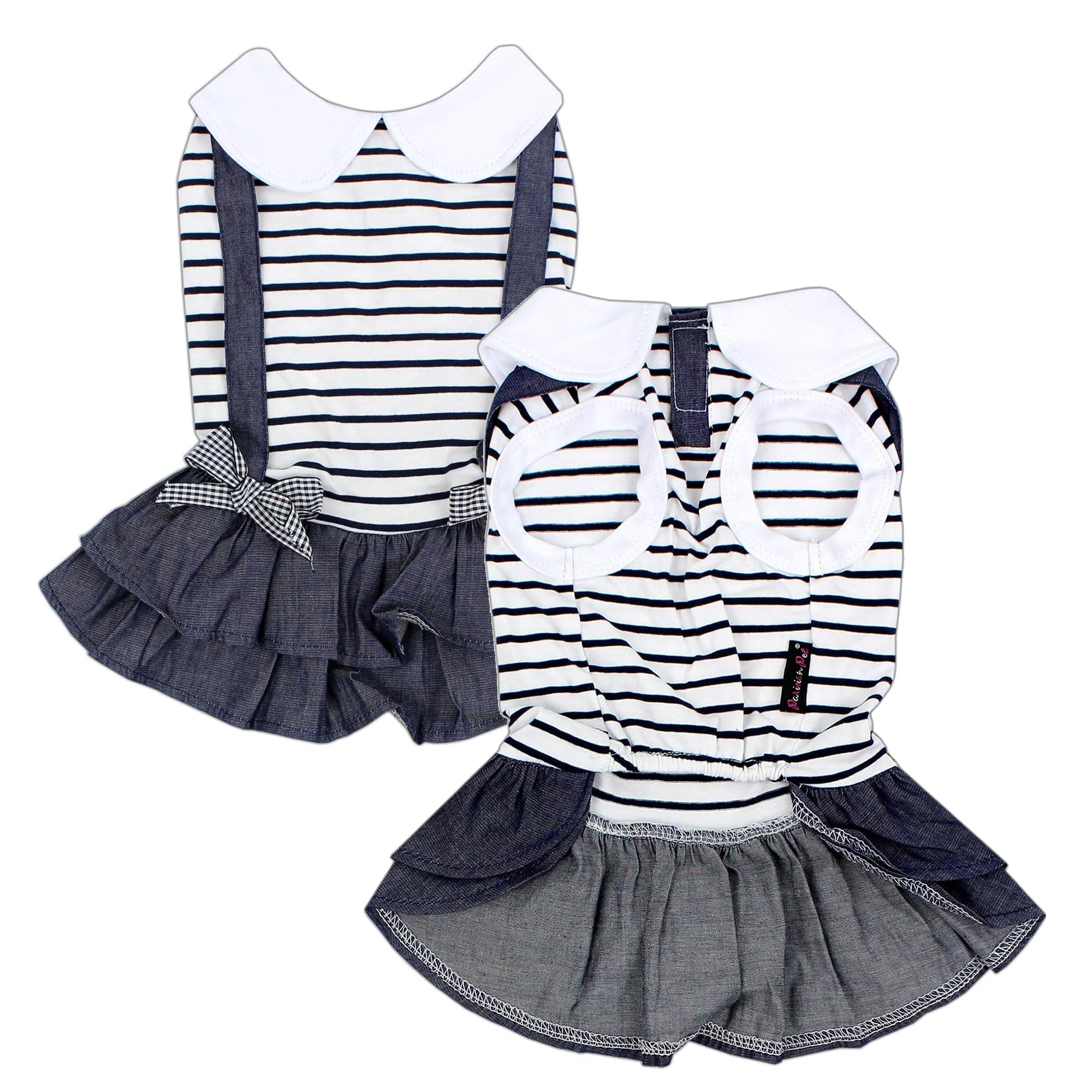 Parisian Pet Dog Dress - Preppy Girl Dog Clothes - Stylish Chambray Skirt Summer Outfit for Small Dogs - Lightweight Sleeveless Dog Overall Dress - Perfect for Parties, Walks & Photo Shoots