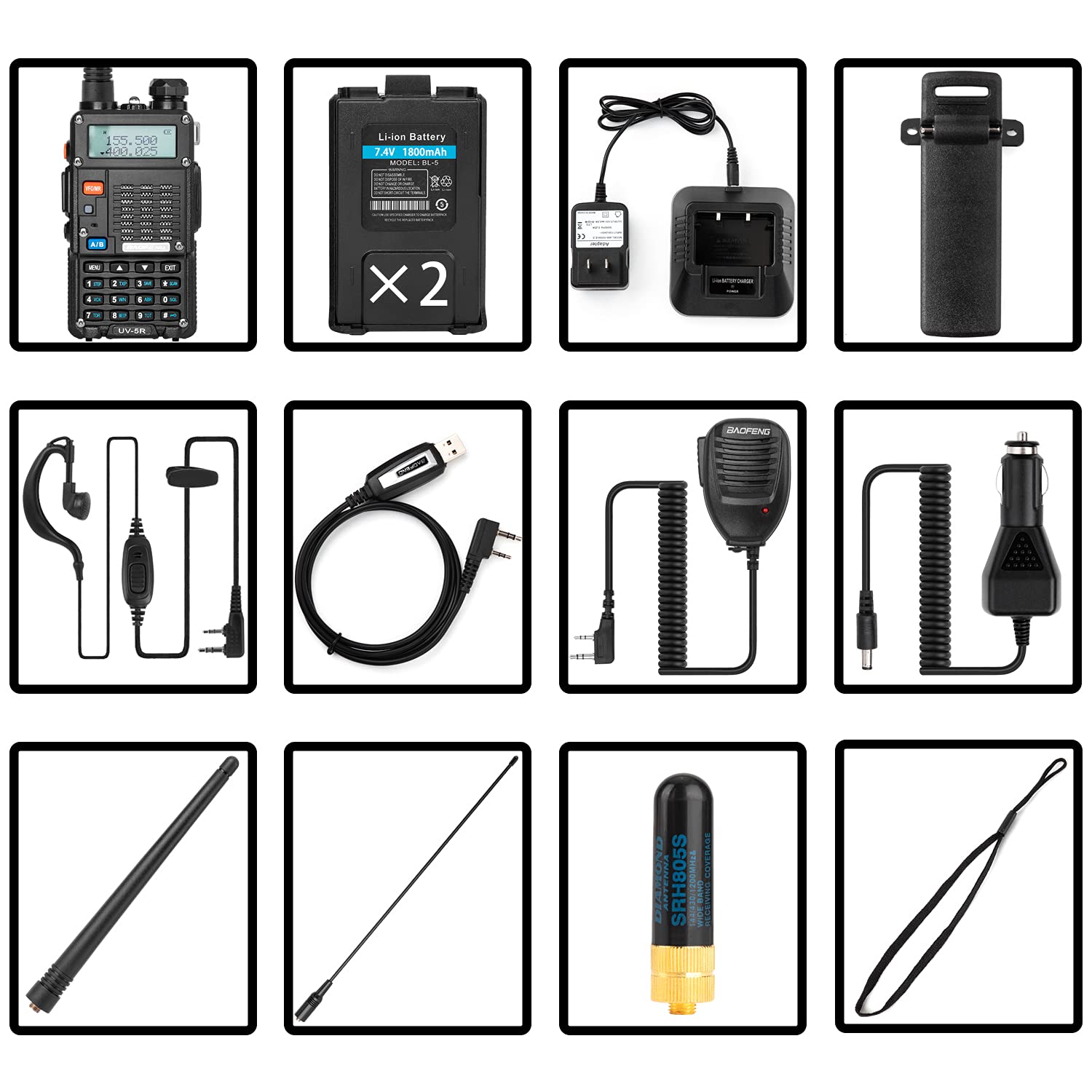 BaoFeng UV-5R 8-Watt 3rd Gen Dual-Band Two-Way Radio - Handheld Ham Radio with 2 Rechargeable Batteries, Earpiece & Programming Cable - Complete Walkie Talkie Set for Outdoor Adventures, Emergency Communication & Hiking (Pack of 1)