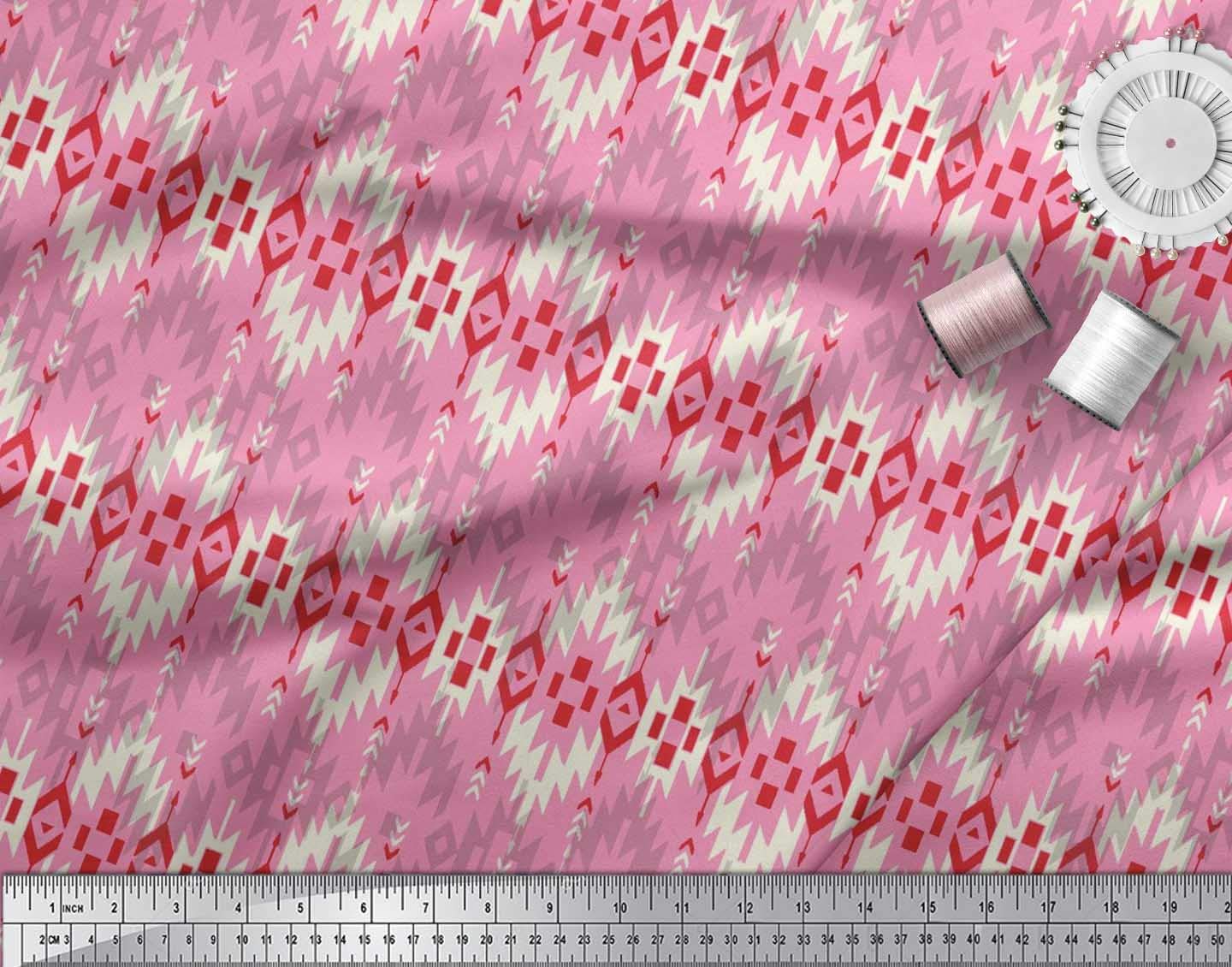 Soimoi Moss Georgette Brown Fabric by The Yard - 42 Inch Wide Aztec Geometric Printed Material for Dresses, Curtains & Home Decor | Tribal Contemporary Fashion Fabric for DIY Sewing Projects