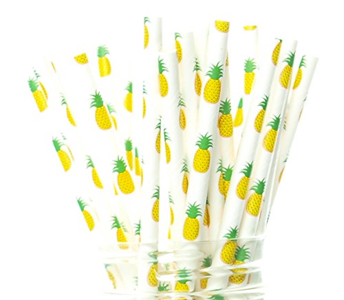 Eco-Friendly Pineapple Paper Straws - 25 Pack Disposable Drinking Straws for Luau, Summer Beach Parties, Tropical Decorations & Supplies | Cute & Sustainable Party Accessories