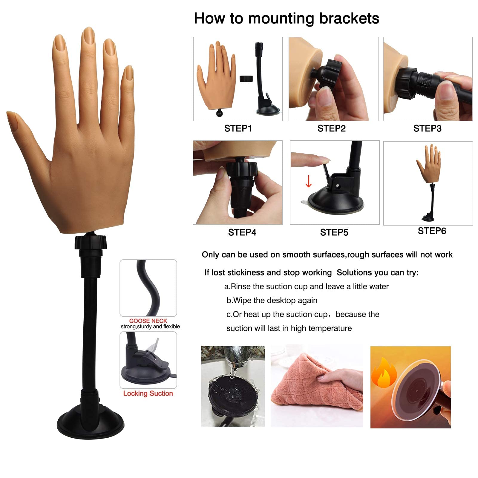 **Silicone Practice Hand for Acrylic Nails - Flexible Bendable Mannequin Hand with Stand, Life-Size Nail Art Training Tool (Right Hand) - Perfect for Nail Technicians & DIY Enthusiasts**