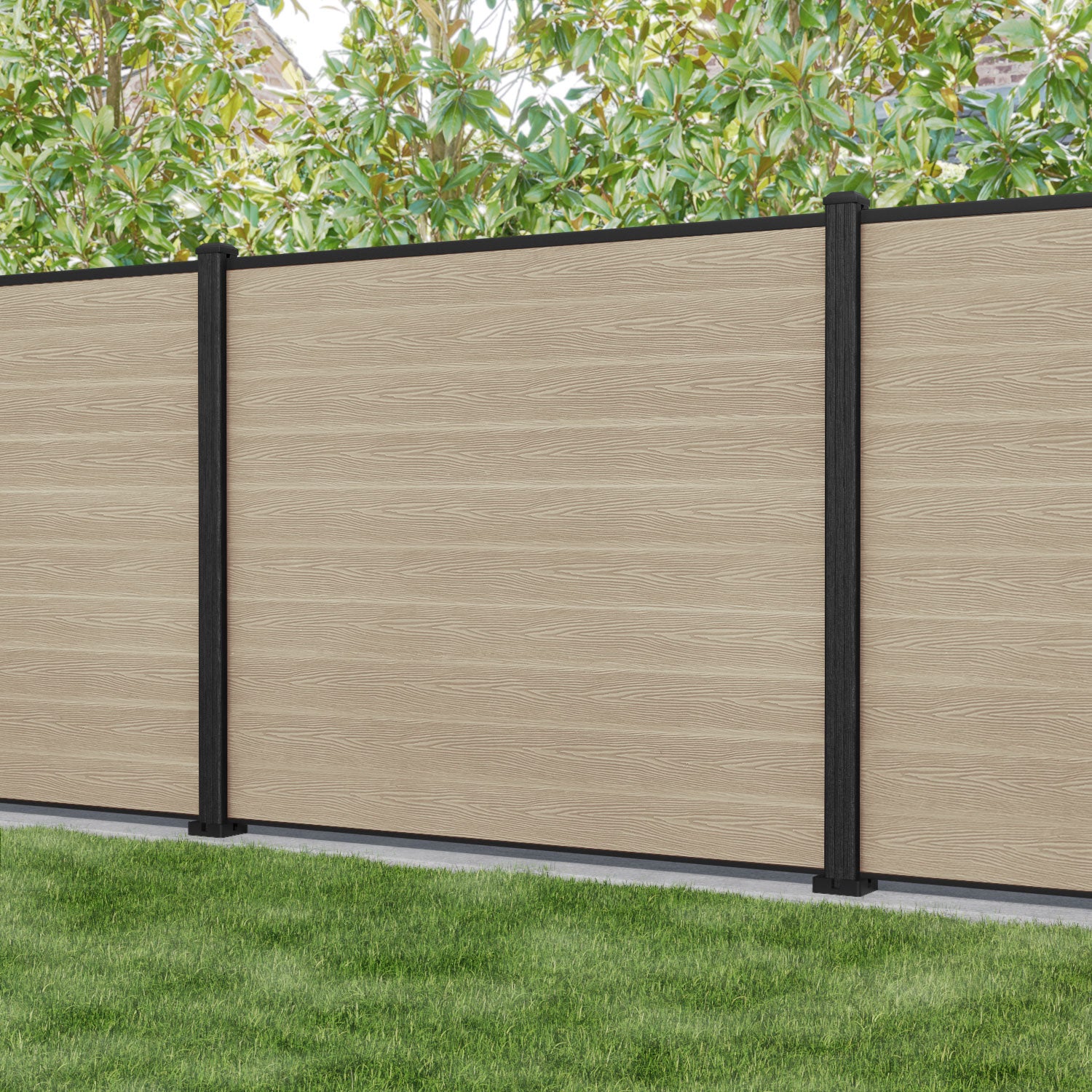 Classic Light Oak Fence Panel with Composite Posts - Durable Outdoor Privacy Fence for Backyard, Garden, and Pool Areas