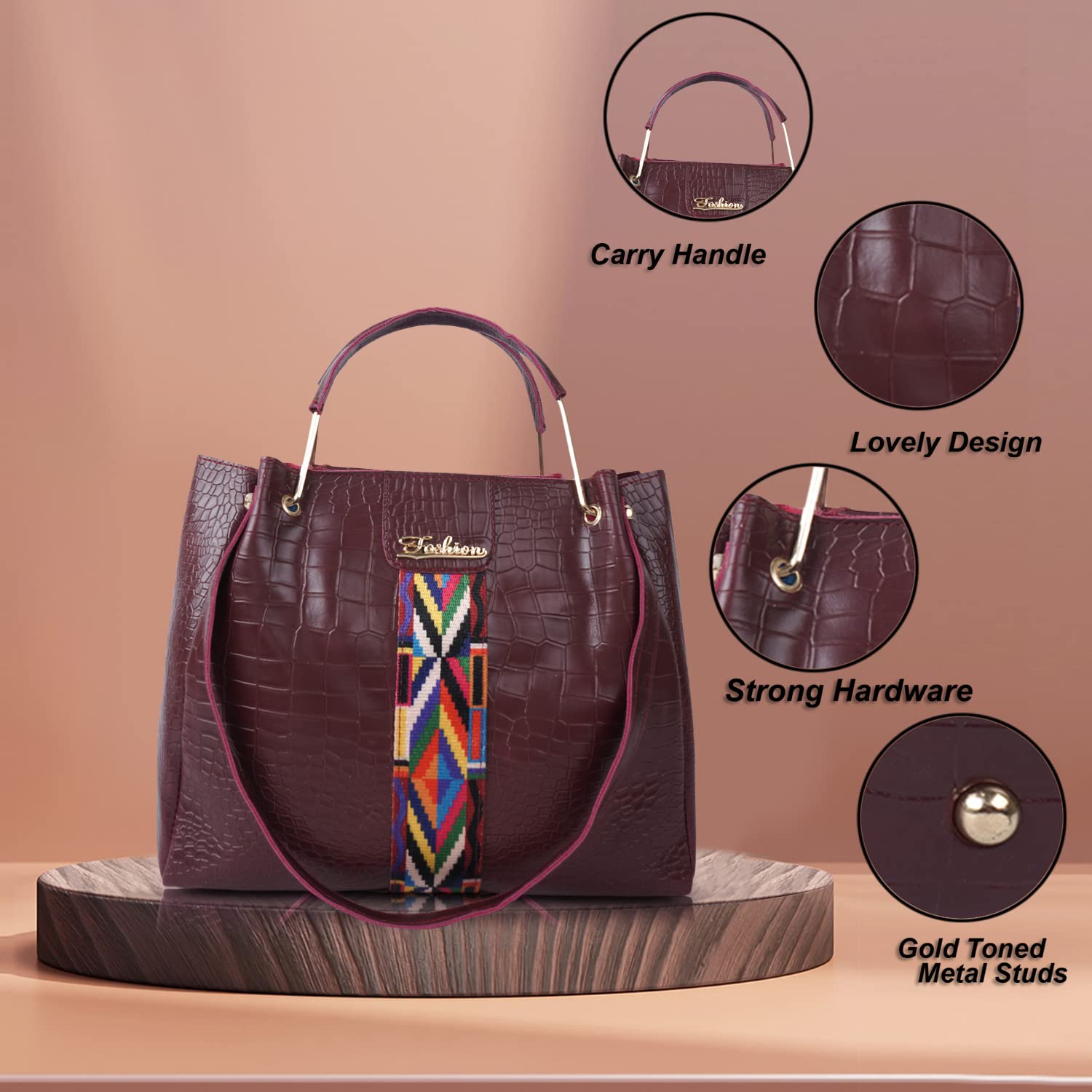 Stylish Envias Leatherette Handbags for Women - Set of 3 (D-56-Maroon) | Perfect for Work, Travel & Everyday Use