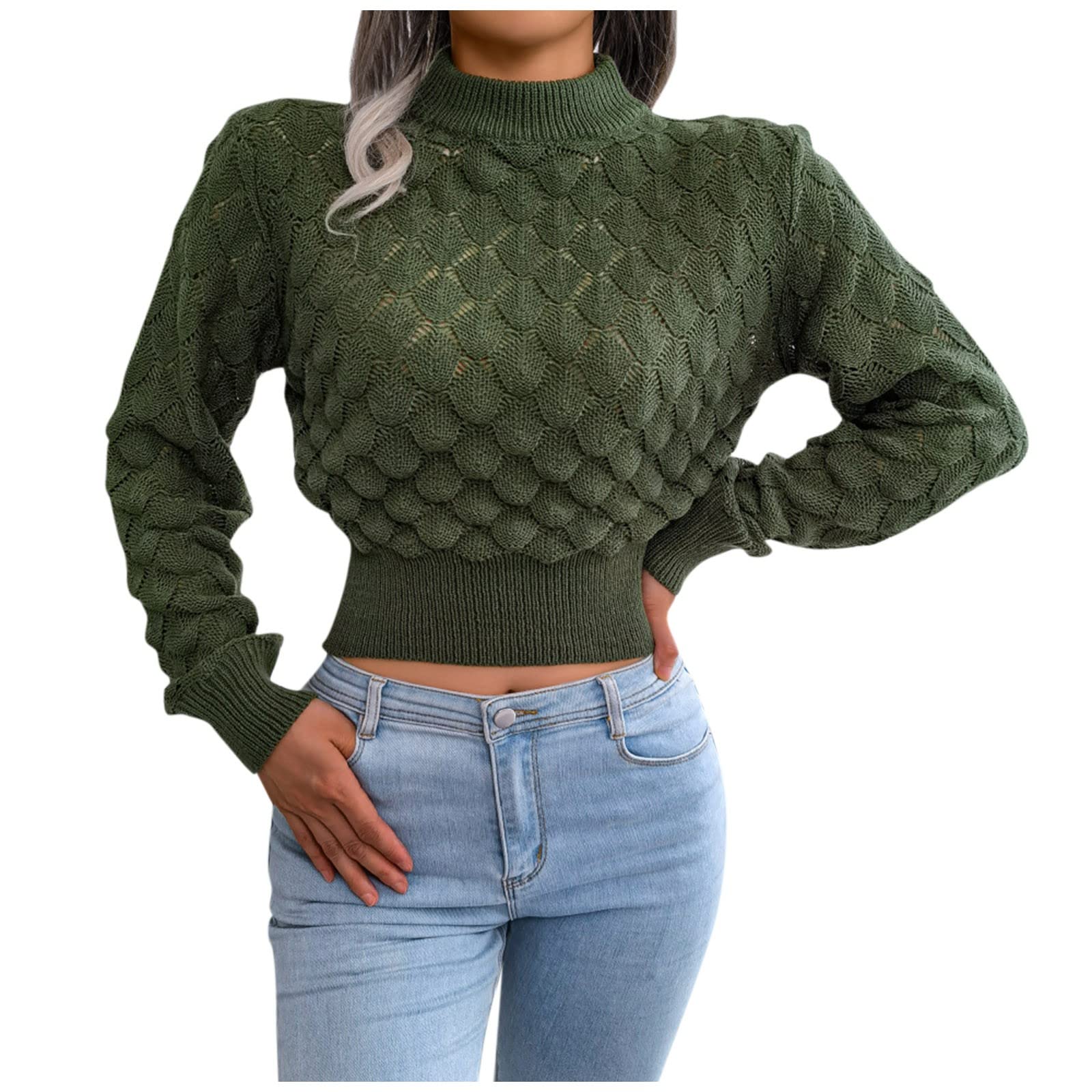 Tantisy Women's Waffle Knit Long Sleeve Blouse - Solid Color Casual Business Shirt with Lantern Sleeves for Summer | Office Wear, Date Night & Everyday Outfits