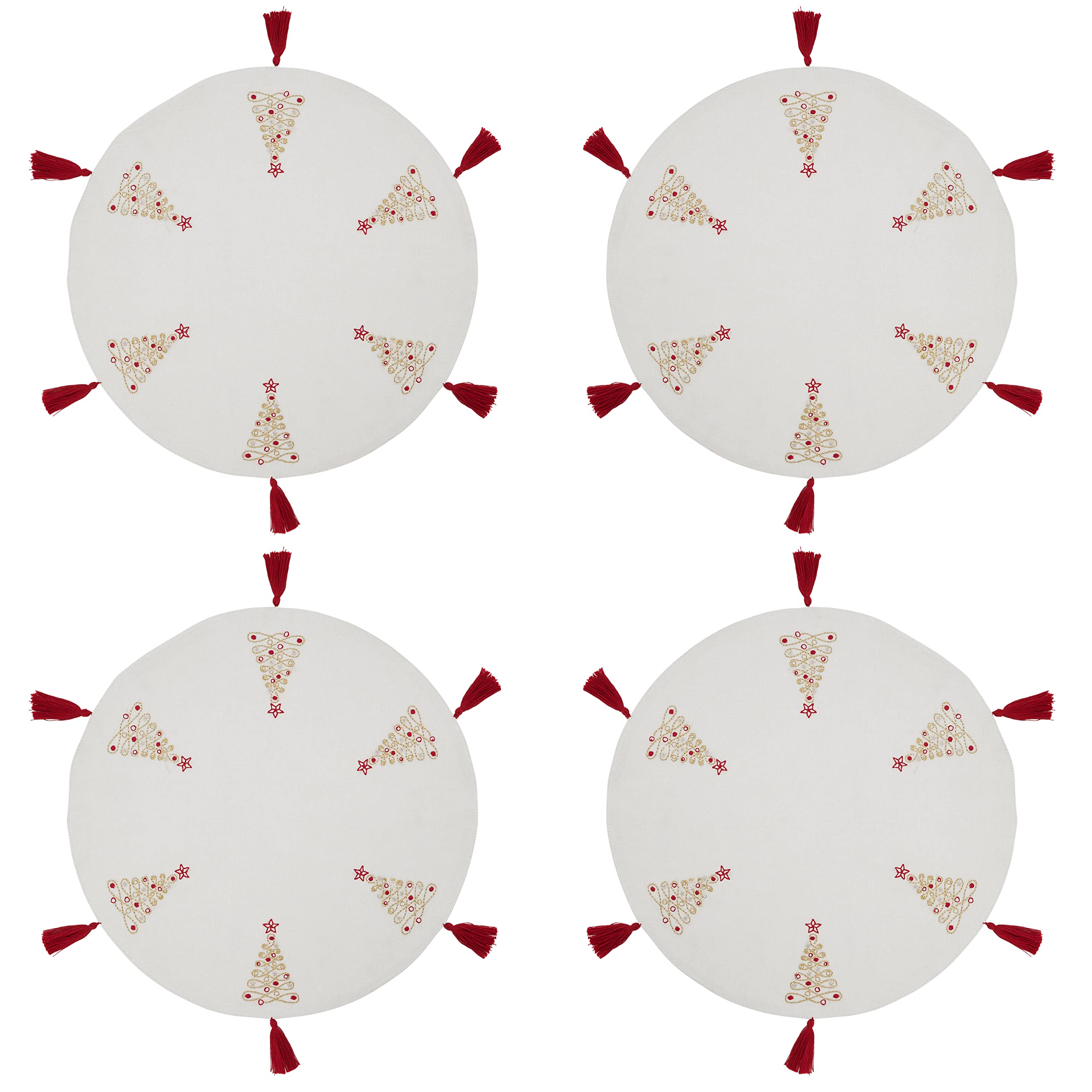 Embroidered Christmas Tree Placemats Set of 4 - Holiday Table Decor for Festive Dining & Seasonal Home Decor