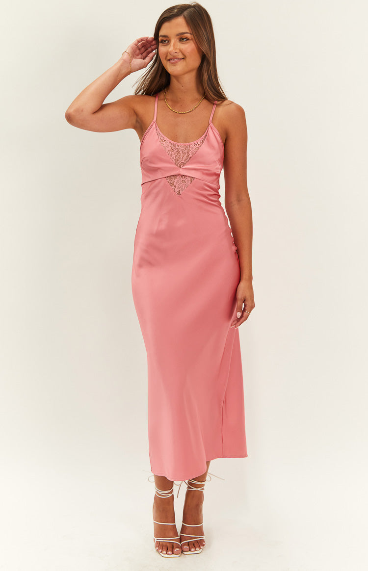 Elery Women's Pink Midi Dress - Flowy A-Line Summer Dress with Short Sleeves for Casual Wear, Date Night & Office Outfits