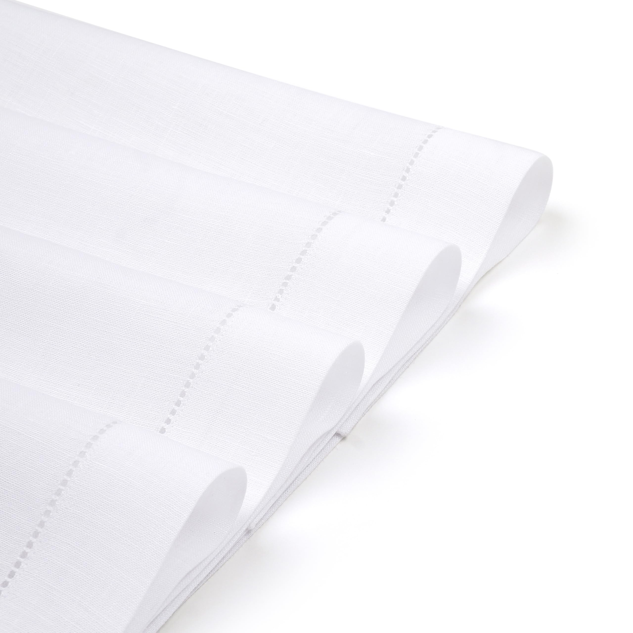 D'Moksha Homes 100% Pure Linen Placemats Set of 6 - 14x19 Inch White Table Mats with Classic Hemstitch Design, Washable & Durable for Easter, Thanksgiving, Christmas Dinner & Daily Dining Decor