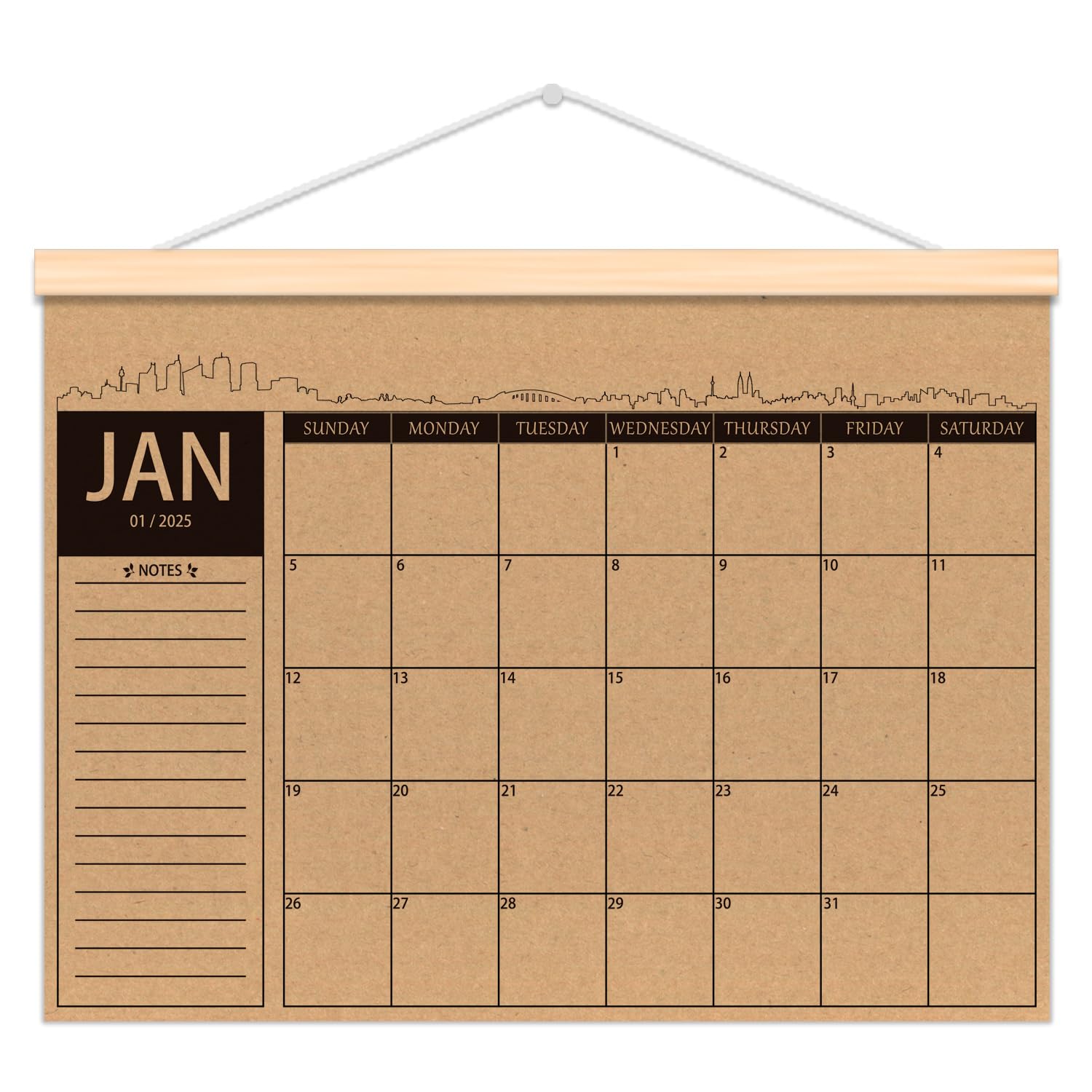 2025-2026 Rustic Wooden Wall Calendar - 18 Month Planner with Kraft Paper & Scroll Frame (16x12 inches) - Perfect for Home Office, Kitchen, or Gift