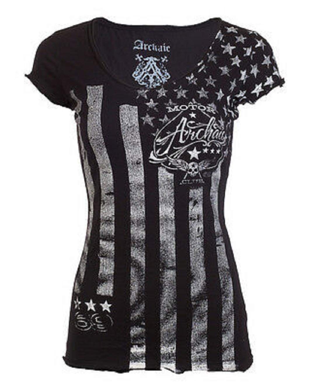 Affliction Archaic Women's T-Shirt - USA Flag Biker Tee for Riding & Casual Wear