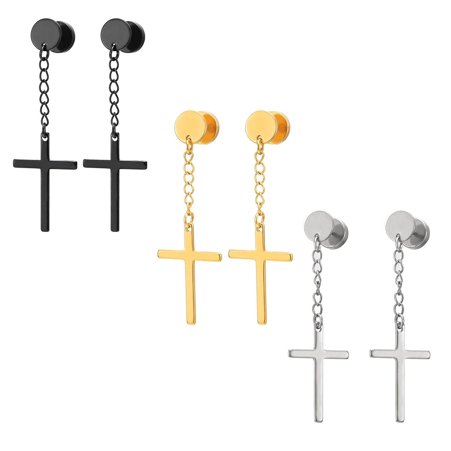 Stainless Steel Jesus Cross Dangle Drop Ear Cuff - Non-Piercing Helix Clip Wrap Earrings for Women & Girls | Christian Jewelry Gift for Church, Baptism & Daily Wear