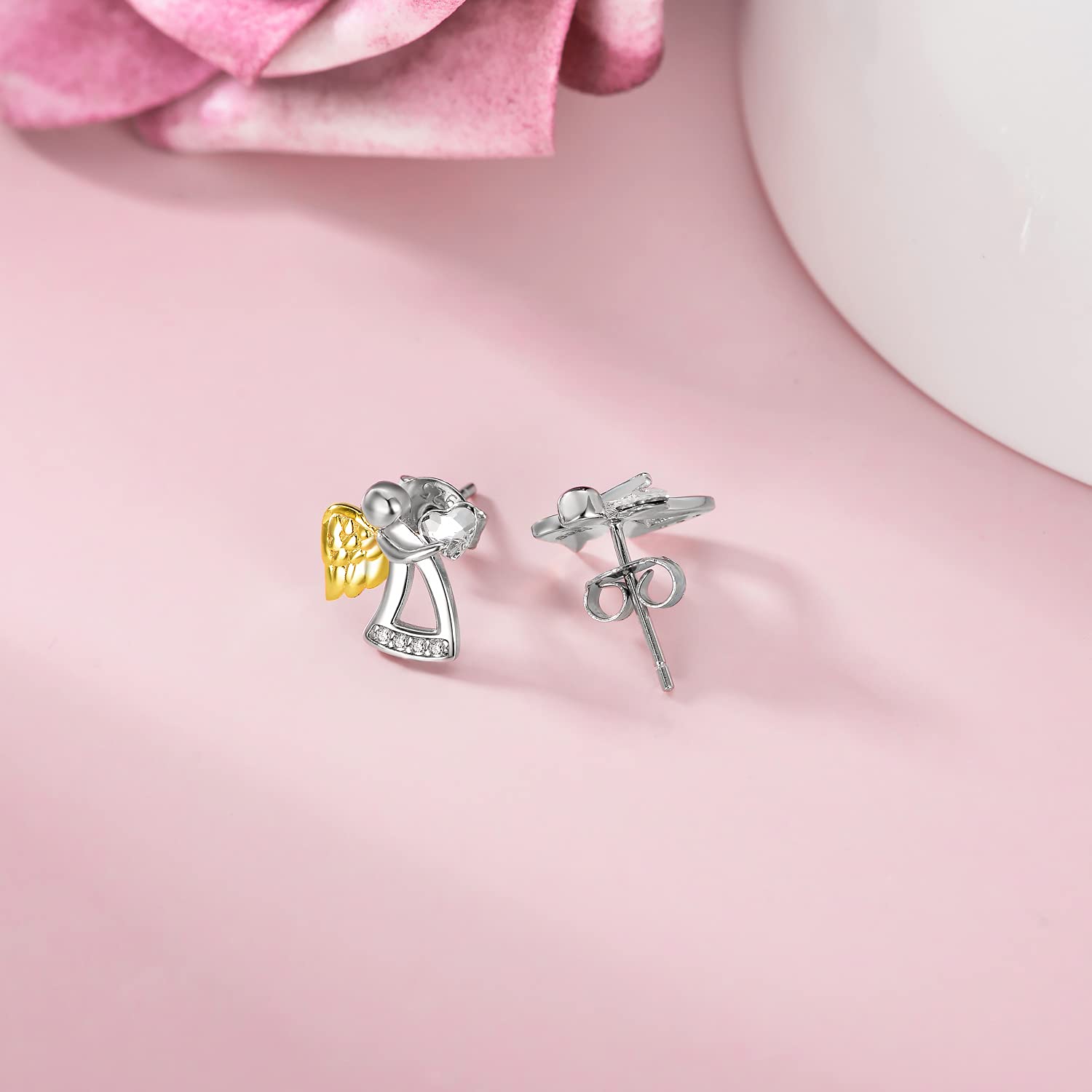 AOBOCO Sterling Silver Guardian Angel Stud Earrings for Women - Hypoallergenic Religious Jewelry Gift Set for Birthday, Christmas, Baptism & Special Occasions | Perfect for Daily Wear, Church & Spiritual Protection