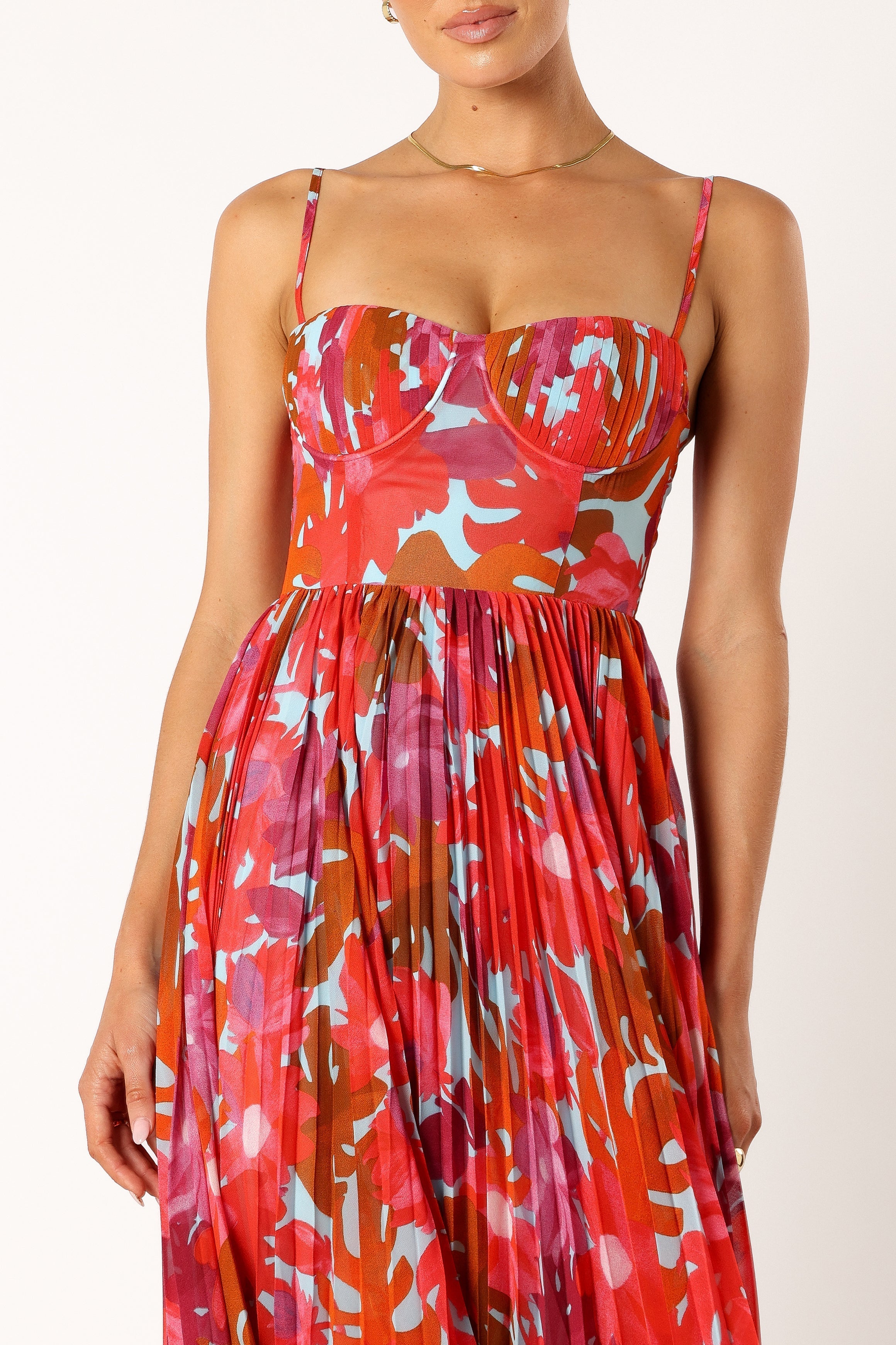 Achanti Women's Pleated Maxi Dress - Flowy Long Dress with Side Slits, Pink Azalea | Perfect for Summer, Beach, Vacation & Special Occasions