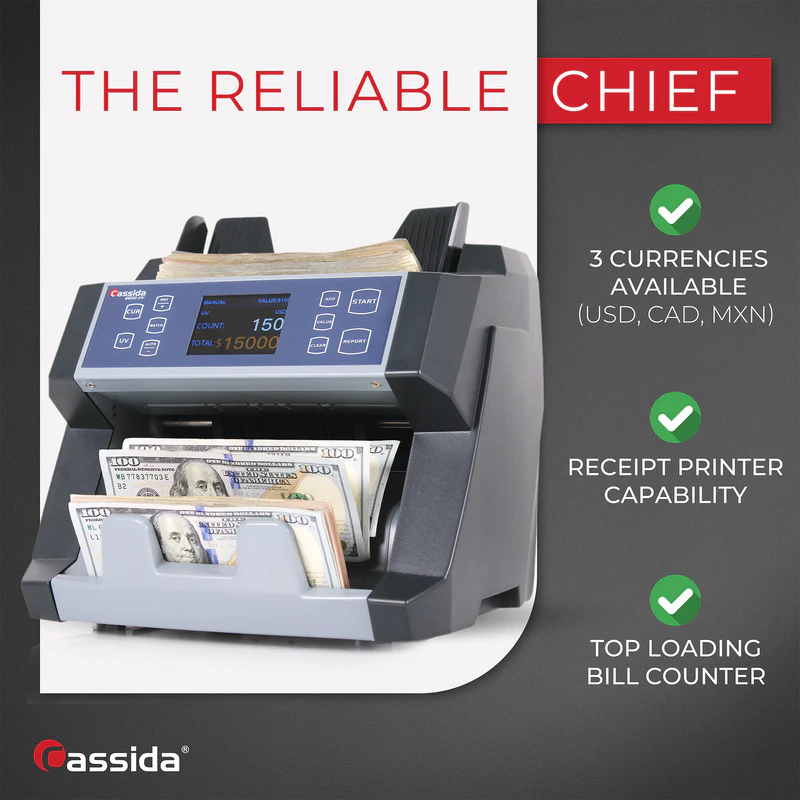 Cassida 6600 UV/MG Business Grade Bill Counter with ValuCount - High-Speed Money Counter for Banks, Retail & Cash-Intensive Businesses