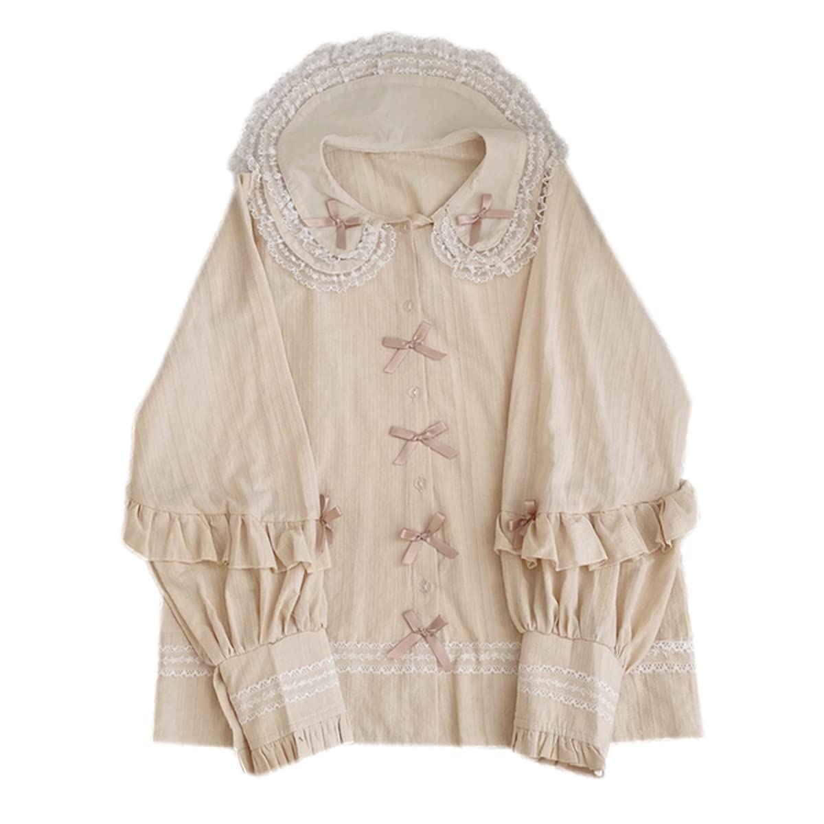 Vintage Gothic Lolita Women's Long Sleeve Blouse - Elegant Peter Pan Collar Shirt with Lace Ruffle Details | Perfect for Cosplay, Tea Parties & Vintage Fashion Outfits