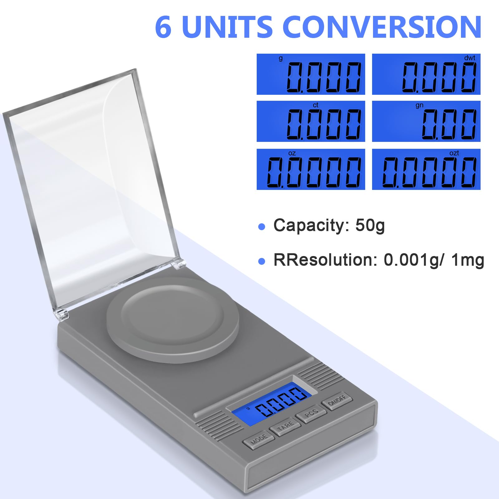 Fuzion 50g x 0.001g Precision Digital Milligram Scale with LCD Backlit Display & Tare Function - Jewelry Scale for Powder Medicine, Gemstones, Reloading | Perfect for Lab, Pharmacy & Jewelry Making