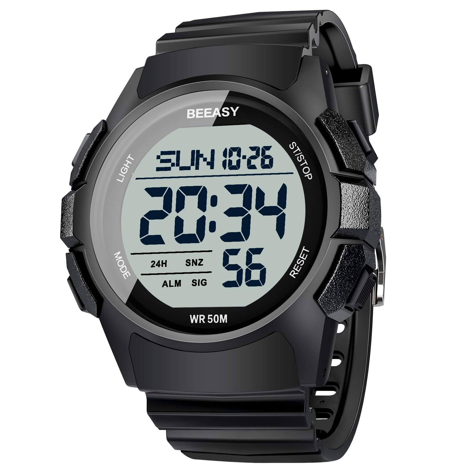 Beeasy Men's Digital Sports Watch - Waterproof, Stopwatch, Countdown Timer, Alarm, Dual Time - Durable Rubber Strap Wristwatch for Men & Students - Perfect for Running, Gym Workouts & Outdoor Activities
