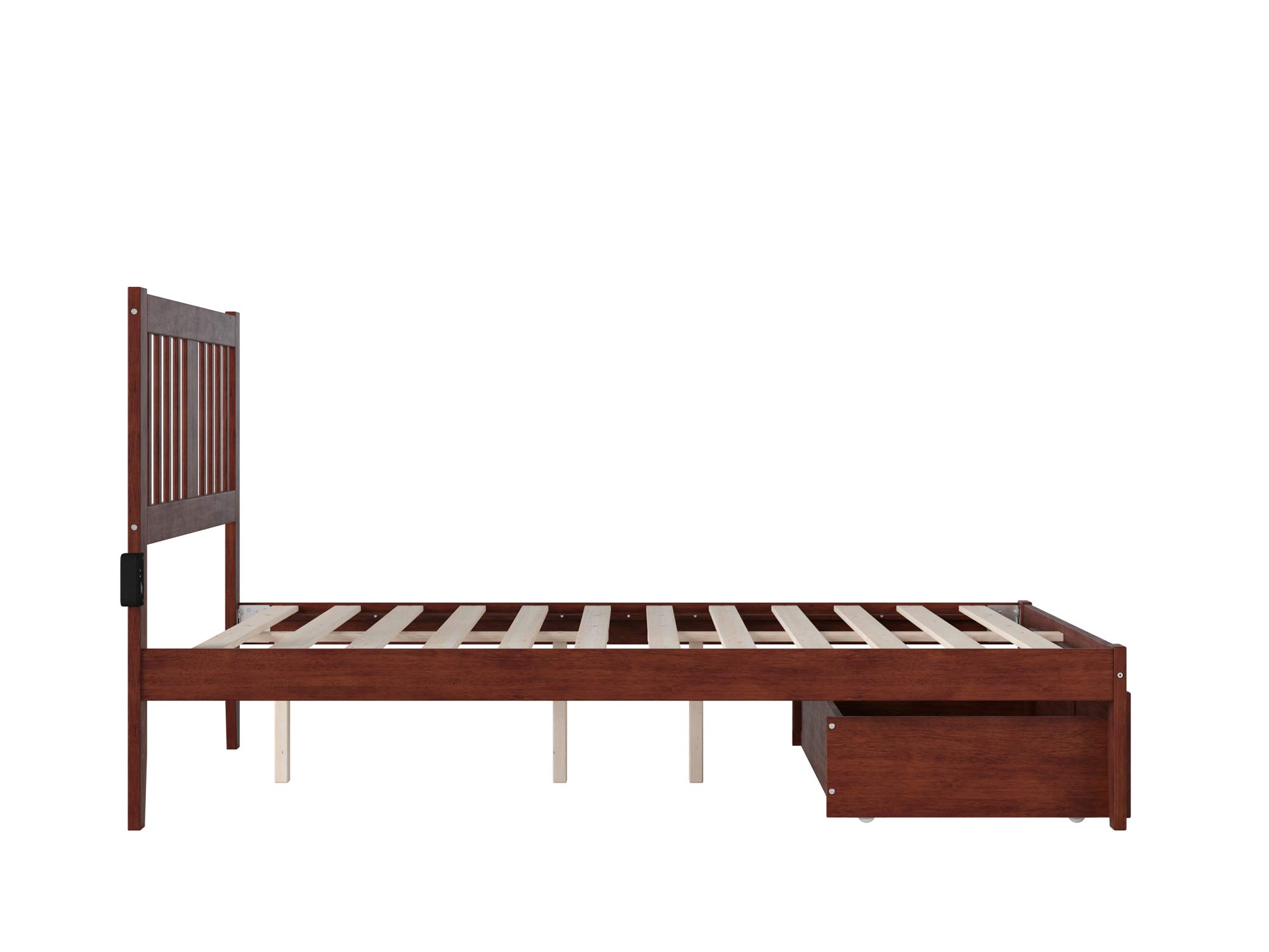 AFI Tahoe Full Size Platform Bed Frame with Foot Drawer Storage & USB Charging Station - Solid Walnut Wood - Modern Bedroom Furniture for Small Spaces & Studio Apartments