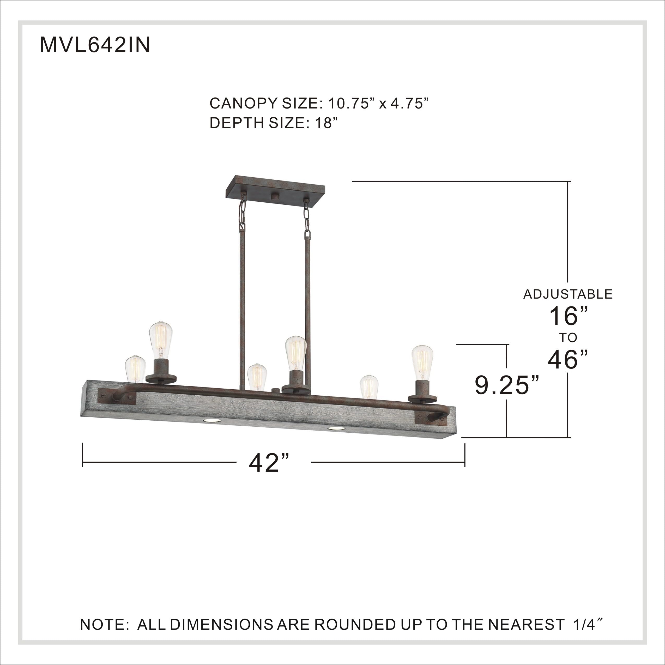 Quoizel Melville 6-Light Iron Gate Linear Chandelier - Modern Farmhouse Ceiling Light Fixture for Dining Room, Kitchen Island & Entryway