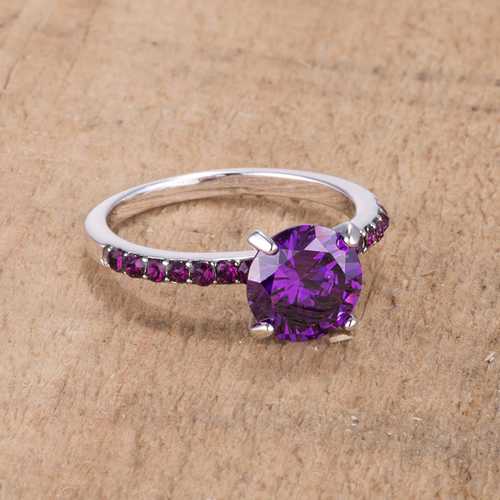 2.3CT Amethyst Cubic Zirconia Rhodium Plated Ring for Women - Elegant Purple Gemstone Jewelry for Engagement, Anniversary & Special Occasions