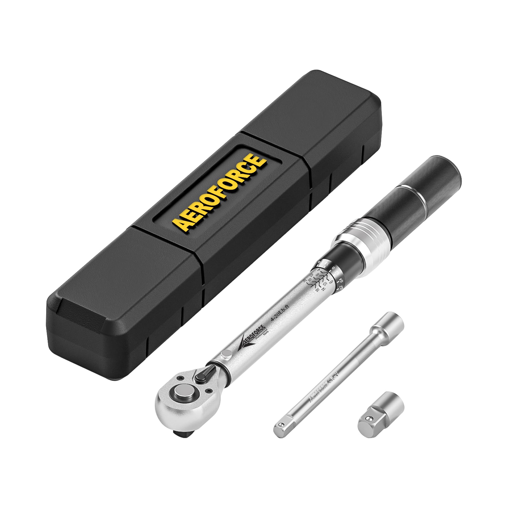 AEROFORCE 1/4-Inch Drive Click Torque Wrench Set (4-20 lb.ft / 5.4-27.2 Nm) with 4-Inch Extension Bar & 1/4