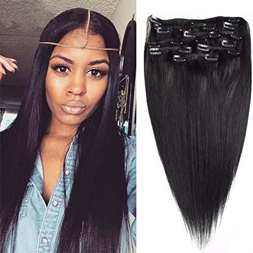 7A Straight Clip-In Human Hair Extensions - 8pcs/set 100g Peruvian Virgin Hair - Natural Black #1B (22inch) for Women - Perfect for Daily Styling, Volume Boost & Special Occasions