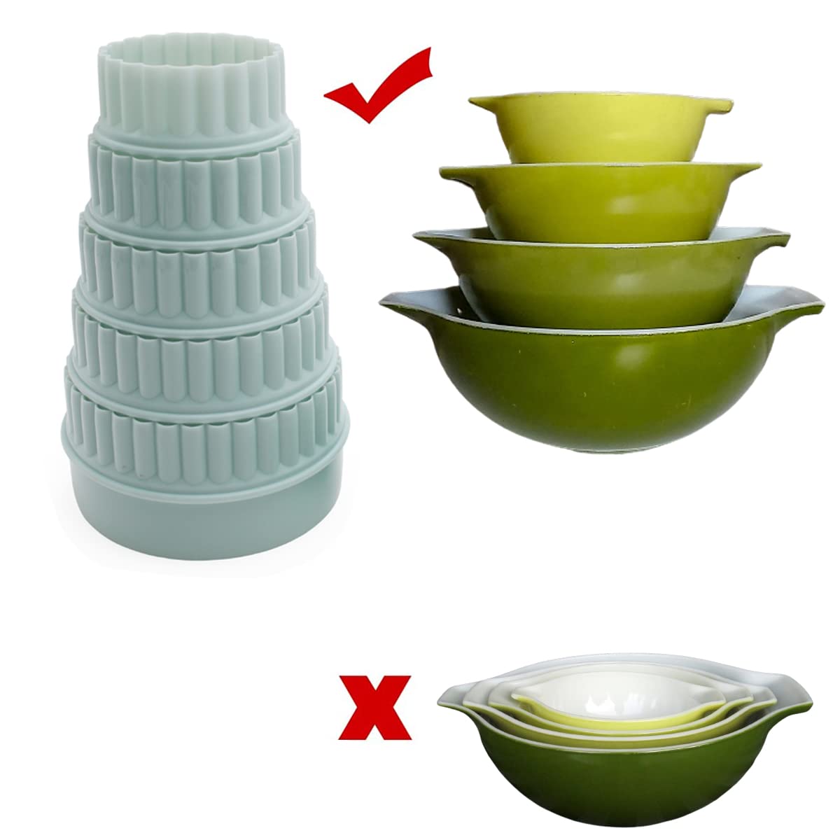 8-Piece Plastic Bowl Display Stands for Pyrex Bowls - Cabinet Organizer for Kitchen Storage & Organization - Perfect for Pantry, Countertop, or Cabinet Display