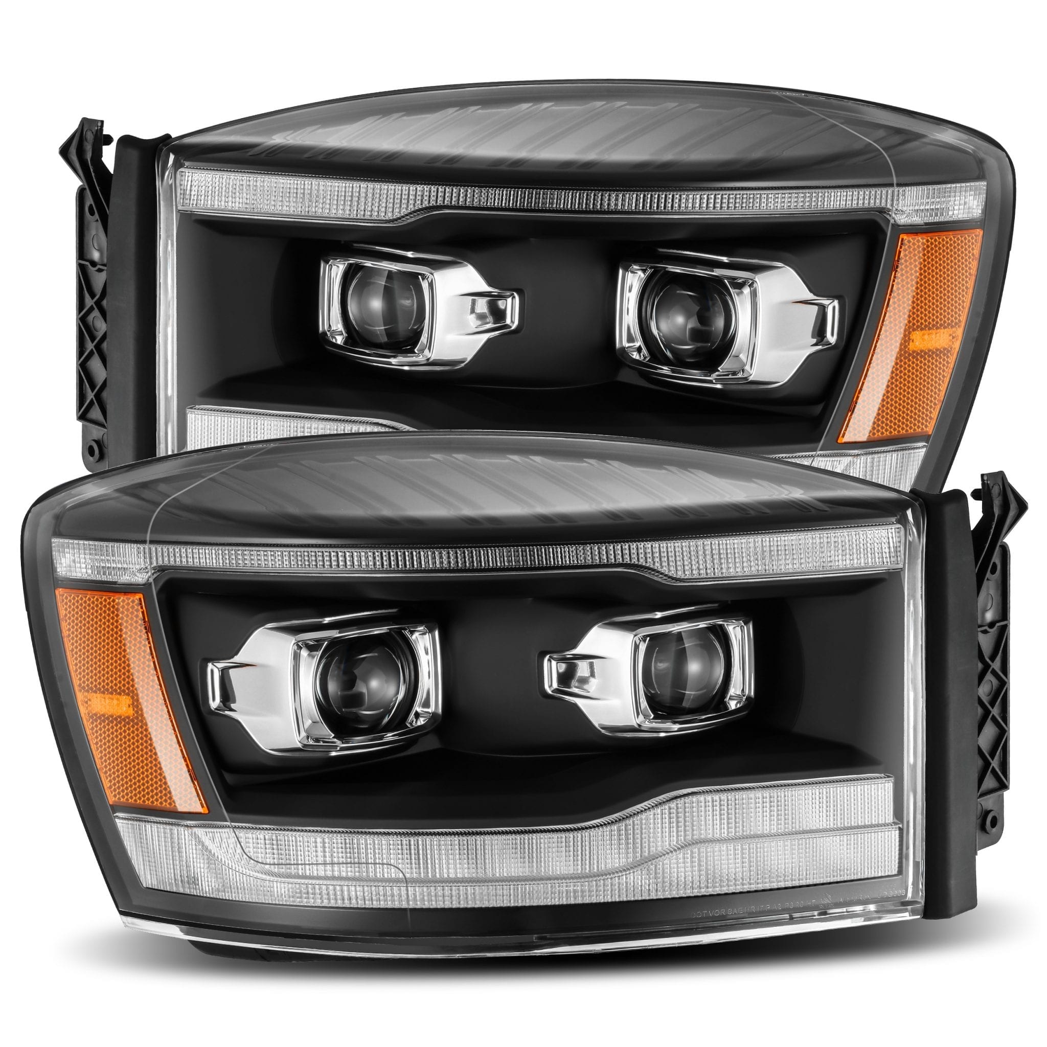 2006-2009 Dodge Ram Projector Headlights - Black Plank Style with Sequential Turn Signals & DRL | Alpha Rex 880532 | Upgrade for Off-Road & Night Driving
