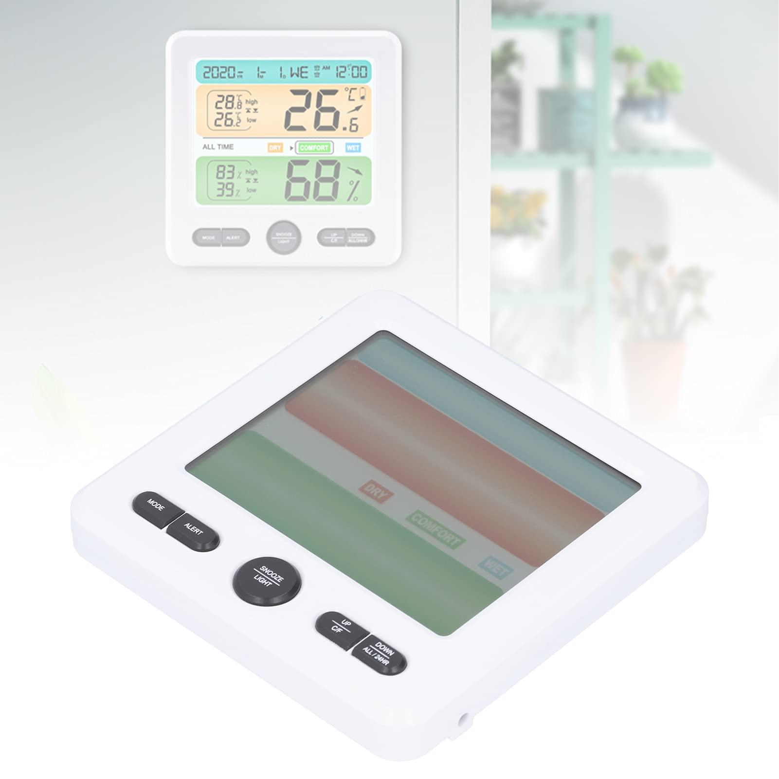 Accurate Weather Forecast Digital Clock with Snooze Function - White Display for Bedroom, Living Room & Flower Room | Perfect for Home, Office & Nursery Use