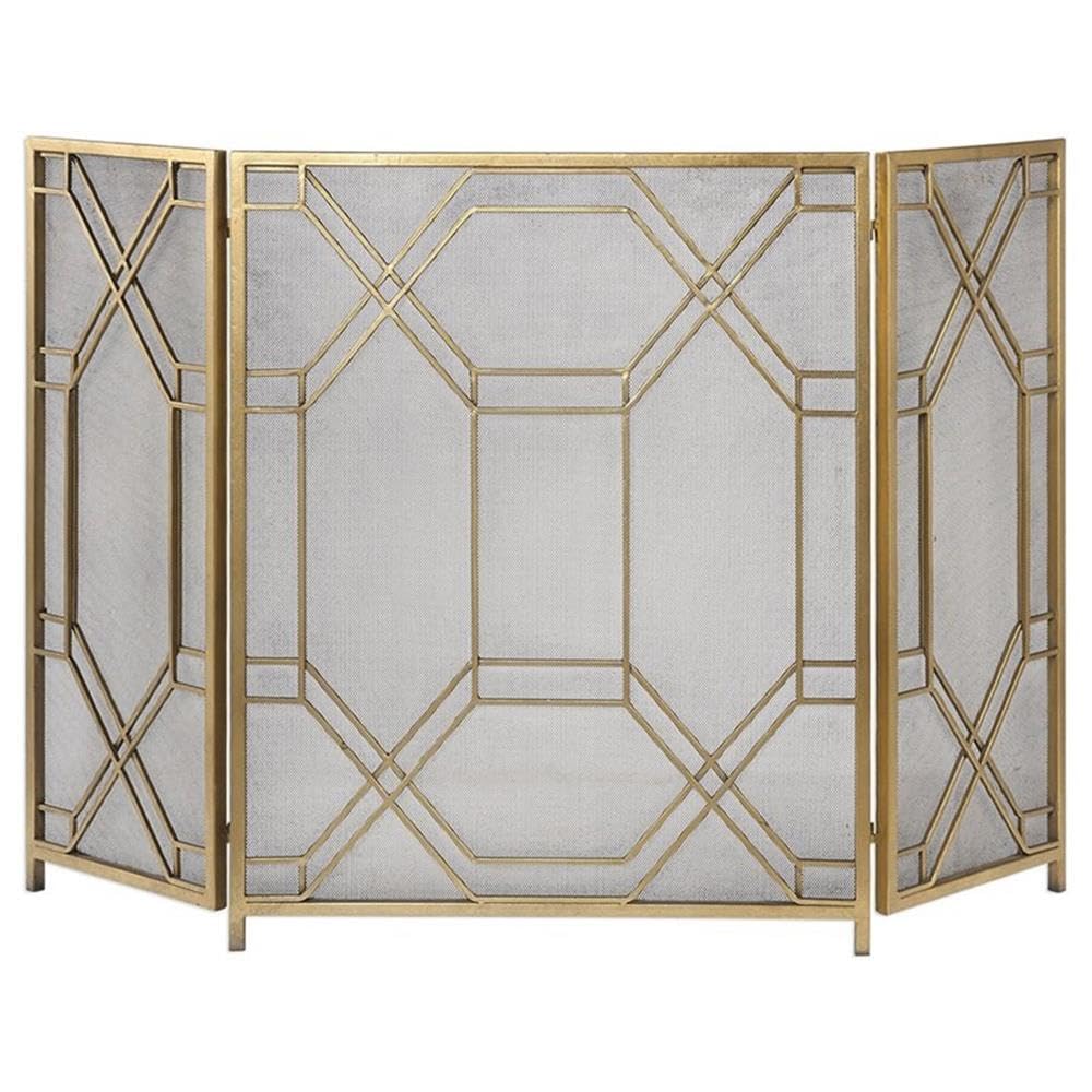 Bowery Hill Modern Gold Fireplace Screen - Elegant Decorative Fireplace Guard for Living Room, Bedroom & Home Decor