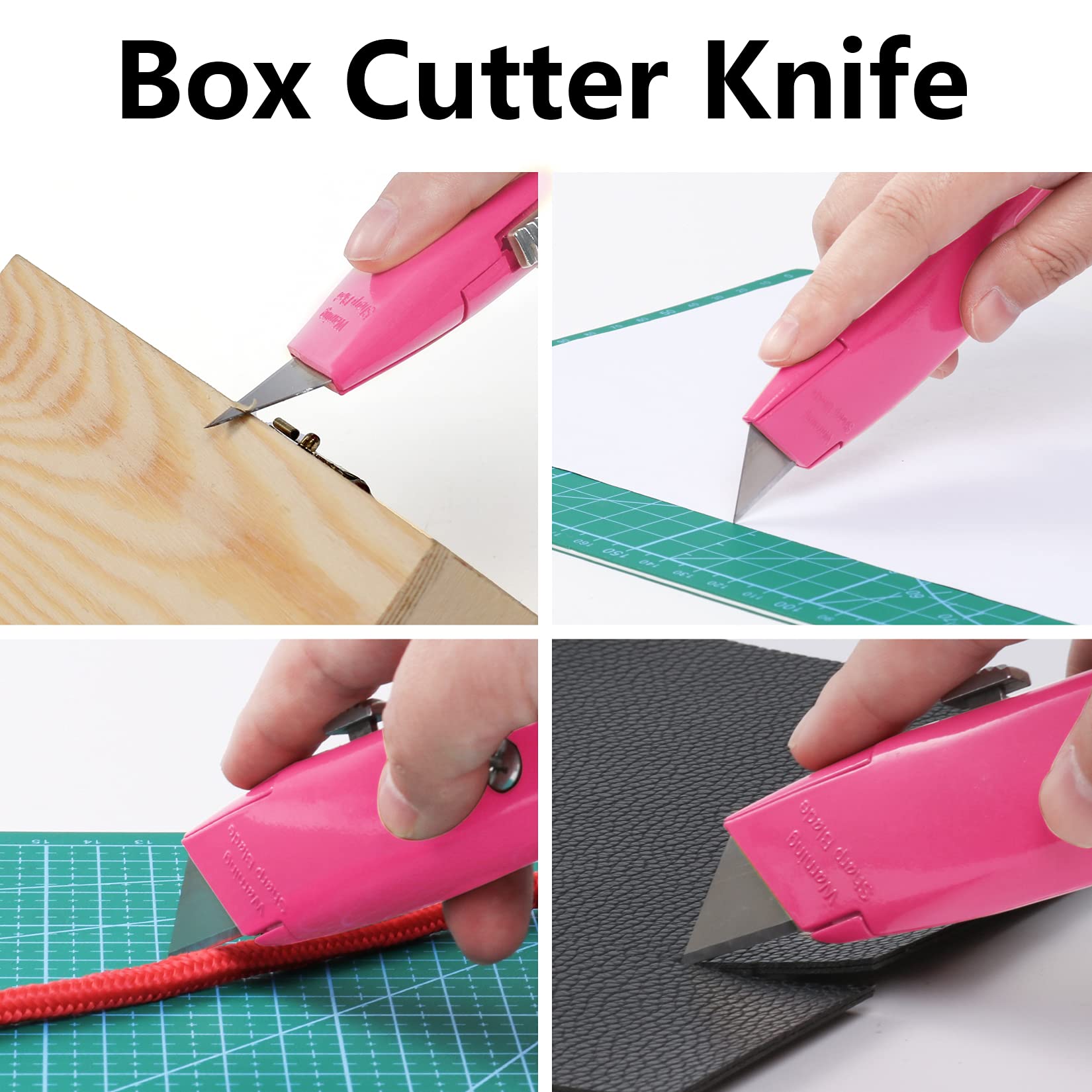 DIYSELF 2-Pack Pink Utility Knife with Retractable Blade & 50-Pack Replacement Blades - Heavy Duty Box Cutter for Shipping, Packaging, Crafting, and DIY Projects