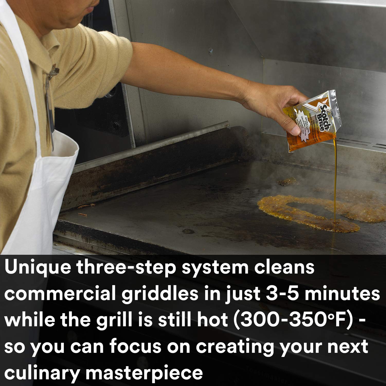 3M Scotch-Brite Heavy Duty Griddle Cleaning System - Quick Clean in 3-5 Minutes, Removes Baked-On Food & Cooking Oils - Safe for Hot or Cool Griddles - Orange (1 Pack) - Perfect for Restaurant, Food Truck & Home Kitchen Griddle Maintenance
