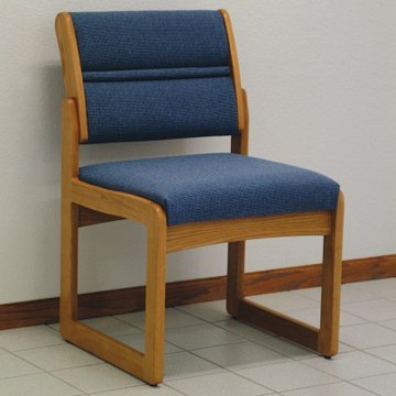 DMD Armless Guest Chair for Office & Waiting Room - Medium Oak Wood Frame with Blue Vinyl Upholstery - Comfortable Seating Solution for Reception Areas, Lobbies and Conference Rooms