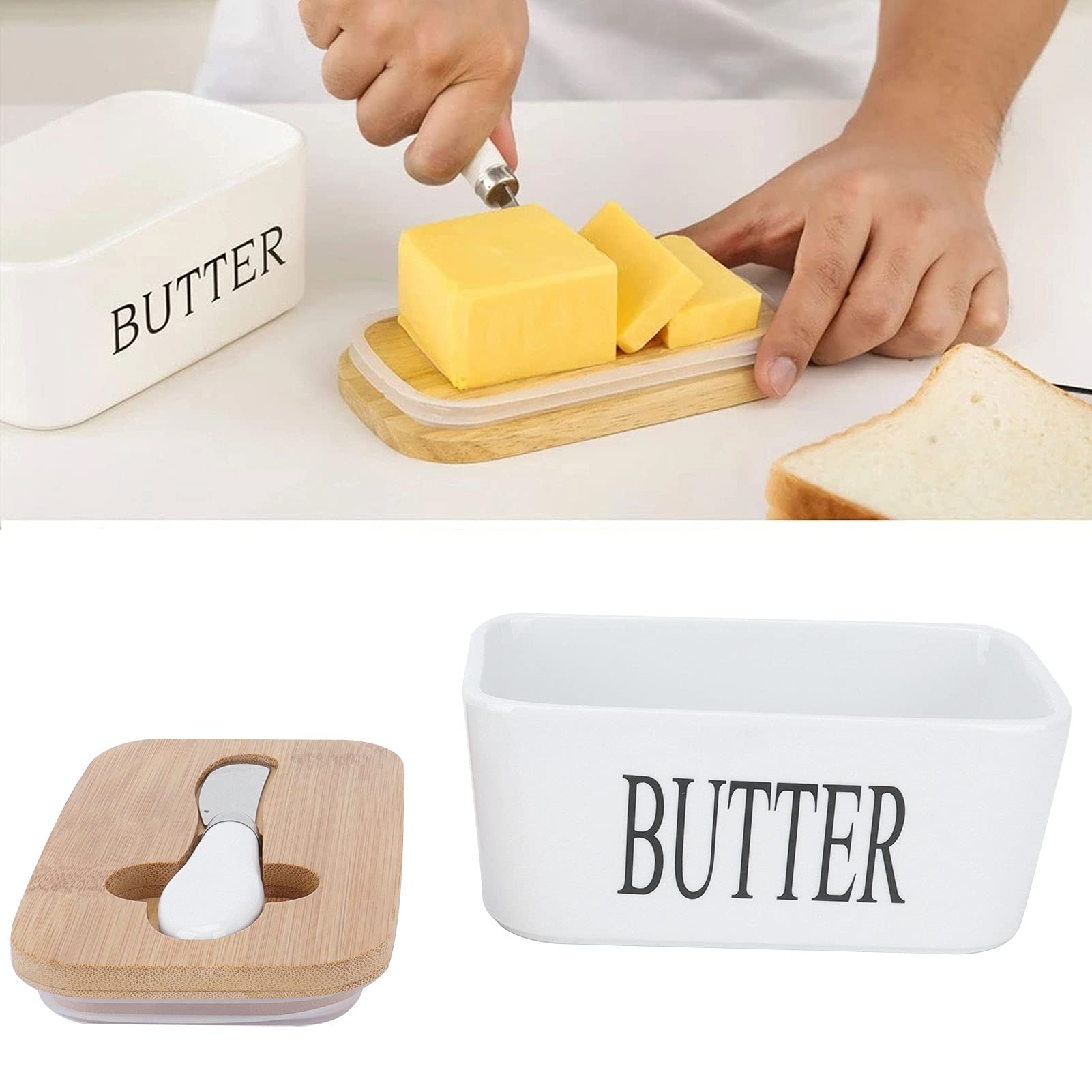 Premium Ceramic Butter Dish with Silicone Seal - Airtight Food Storage Container for Fresh Butter, Cheese & Leftovers - Ideal for Kitchen, Dining & Refrigerator Use