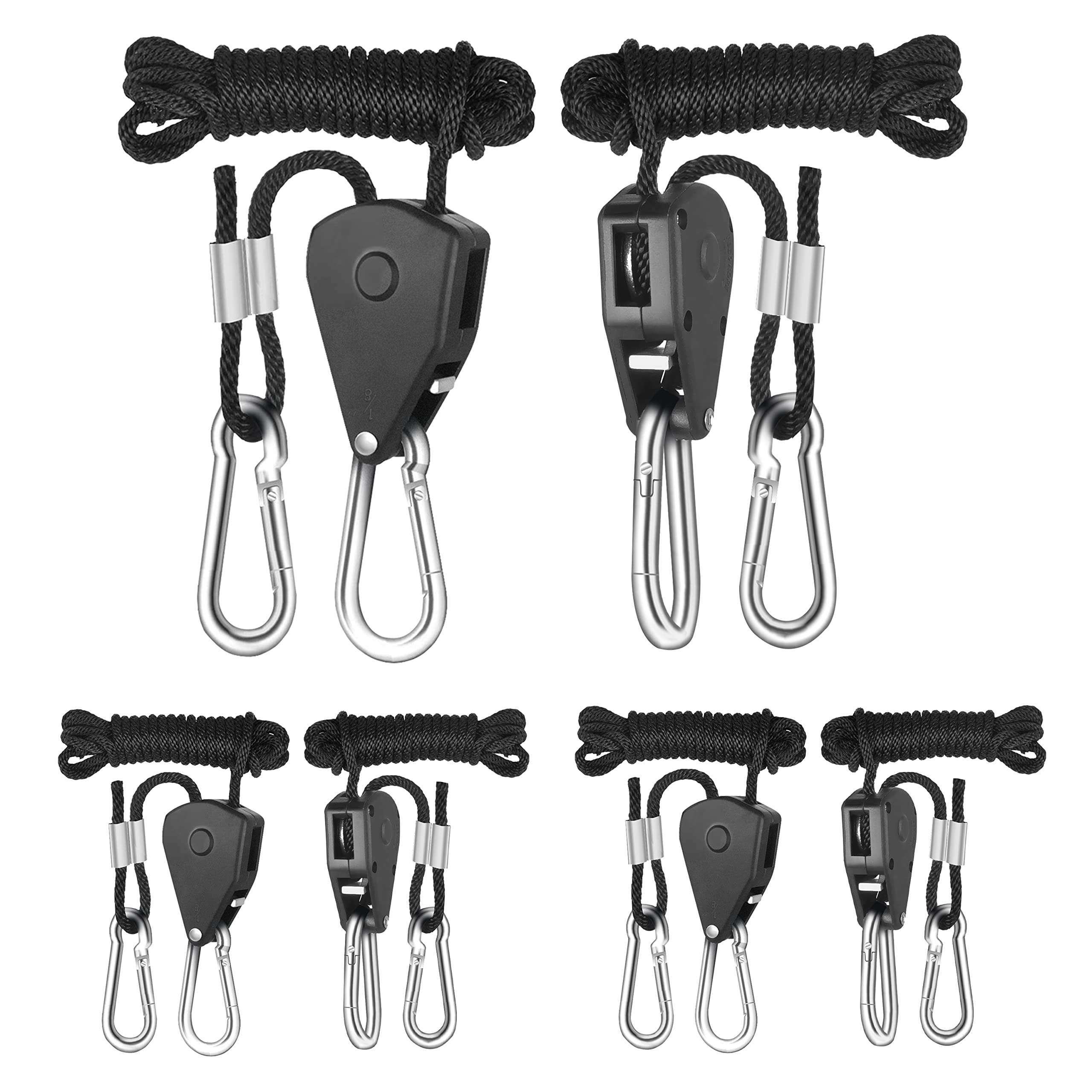 YSSOA 2-Pack 1/8 Inch Heavy Duty Adjustable Grow Light Hangers - 8ft Rope Hangers with 150lb Capacity for Indoor Hydroponics, Greenhouse & Garden Lighting Fixtures