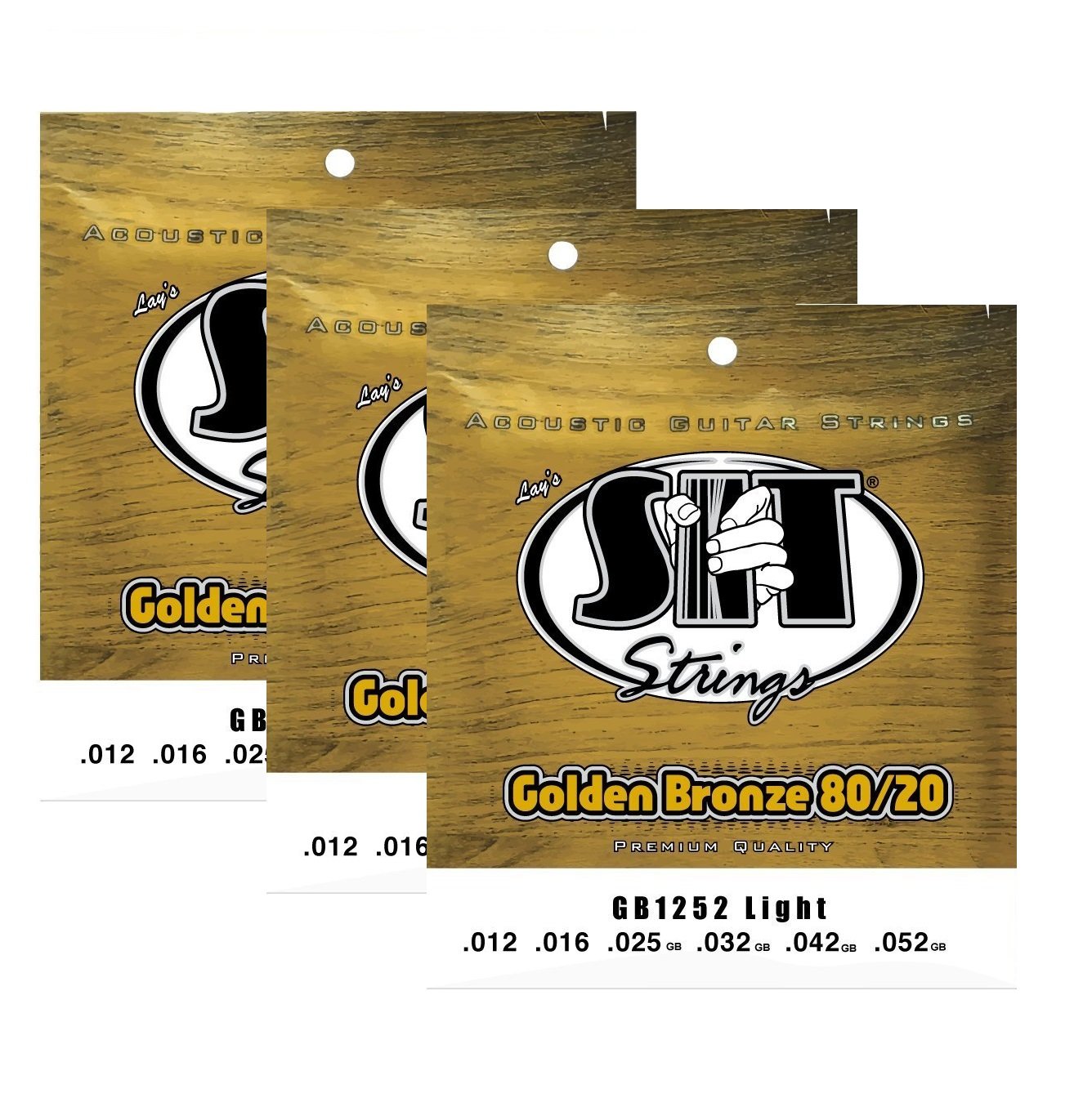 S.I.T. GB1252 Light Golden Bronze 80/20 Acoustic Guitar Strings - 3 Sets for Folk, Country & Fingerstyle Playing