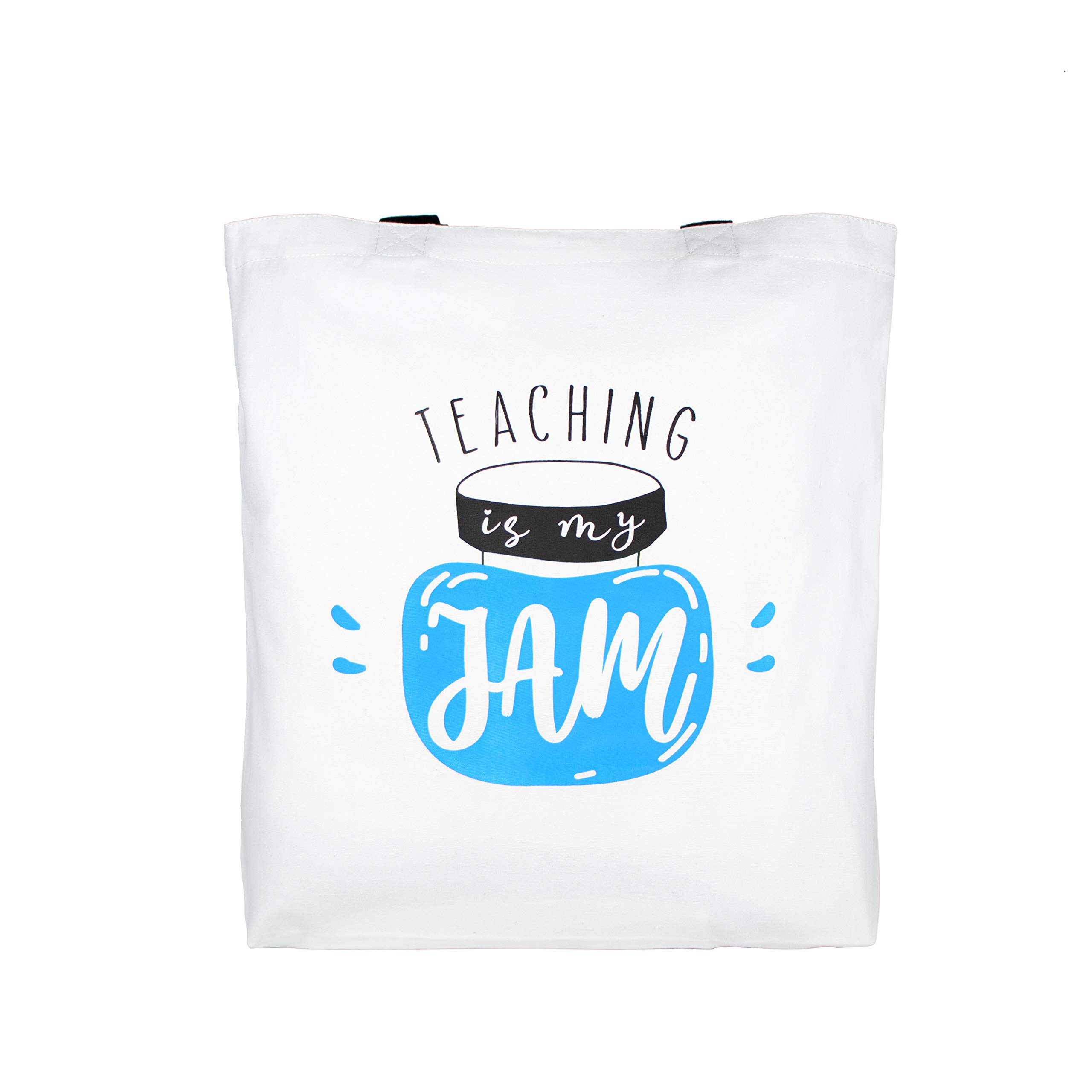 ELEGANTPARK Cotton Canvas Tote Bag for Women - Teacher Appreciation Gift, Valentine's Day, Graduation & Birthday Present with Pocket - White Shoulder Bag with Black Handle | Perfect for School, Work, Shopping & Daily Use